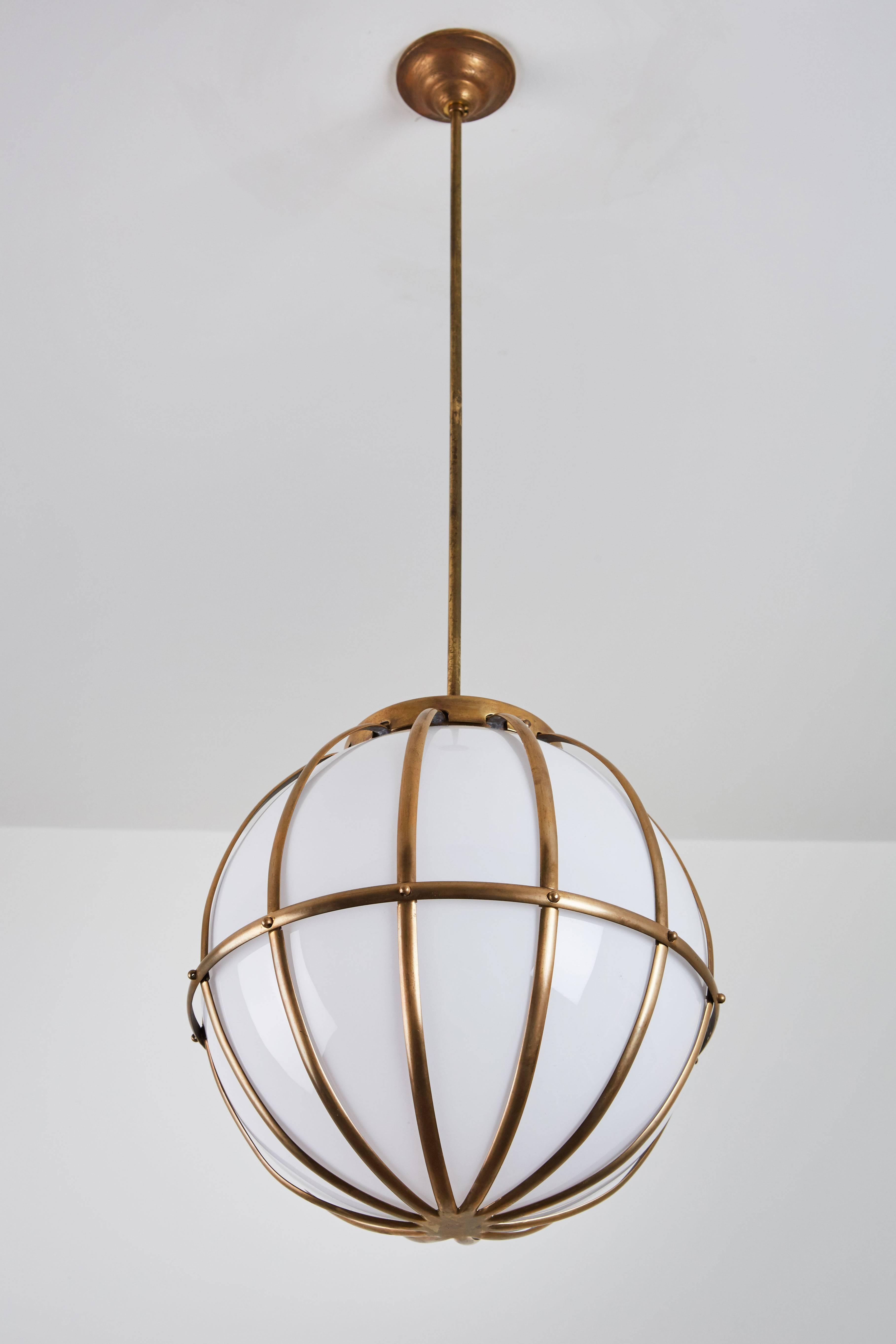 Mid-Century Modern Large Brass and Glass Pendant in the style of Arredoluce