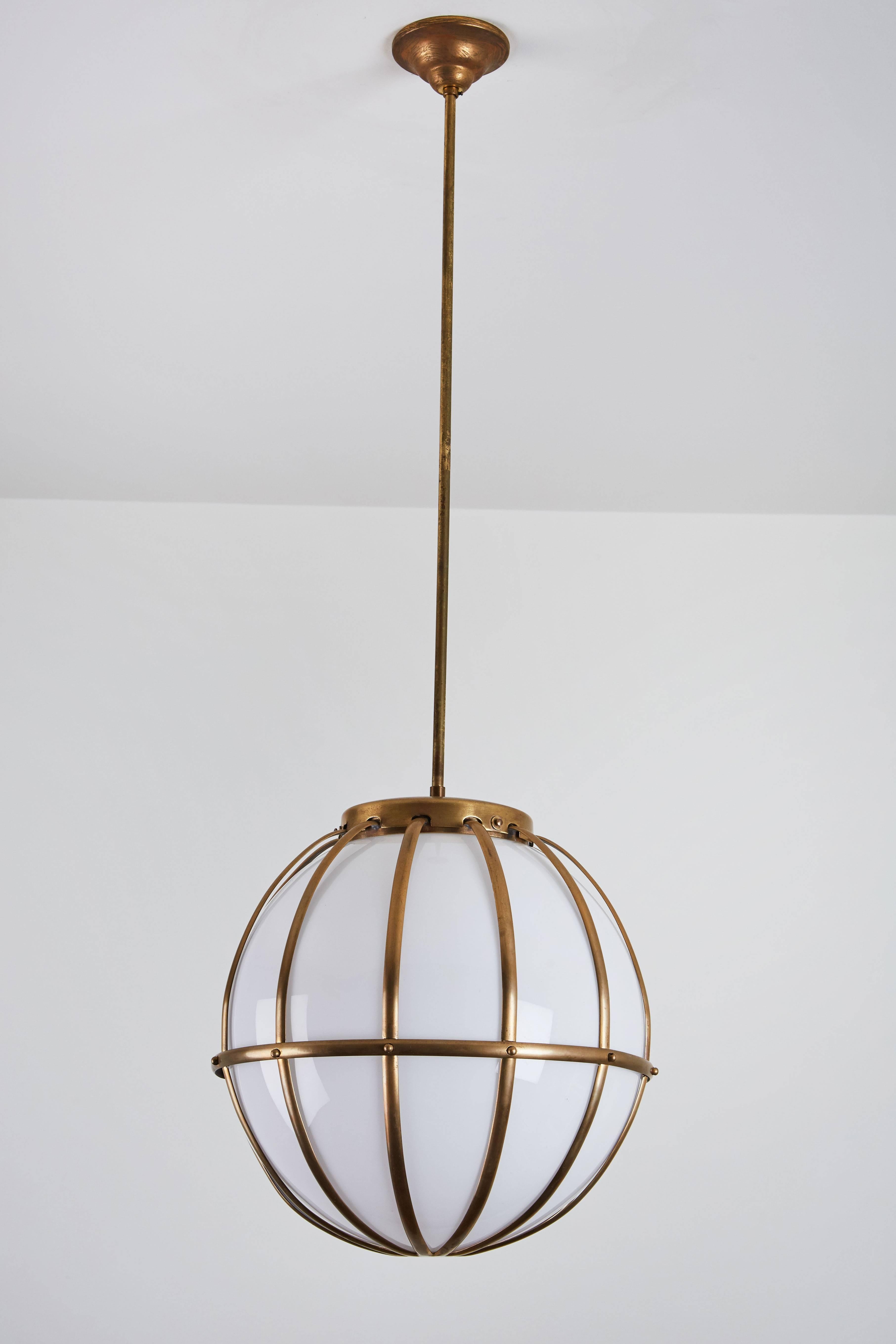 Large Brass and Glass Pendant in the style of Arredoluce 2