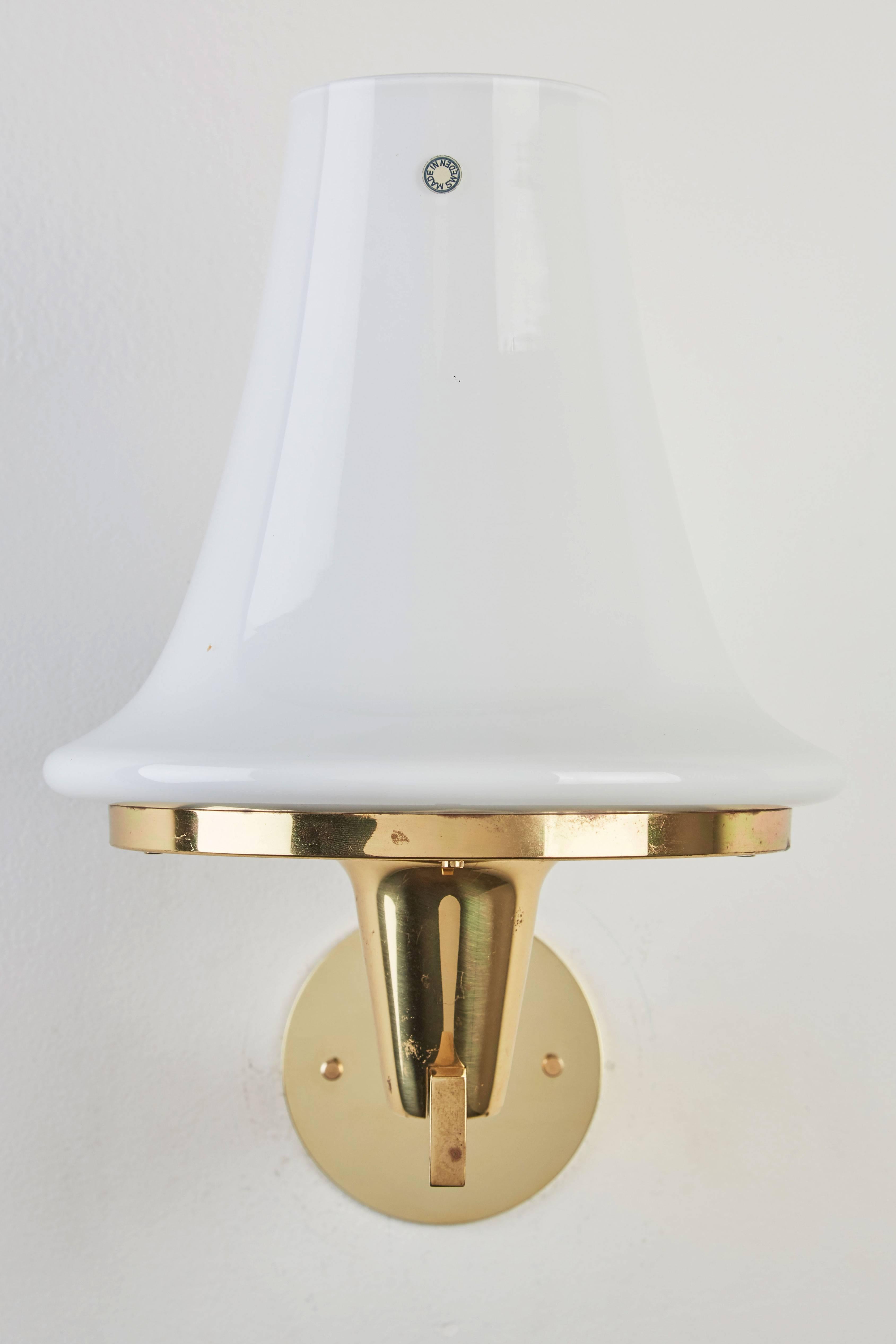Swedish Pair of Brass and Glass Sconces by Hans Agne Jakobsson, Markaryd