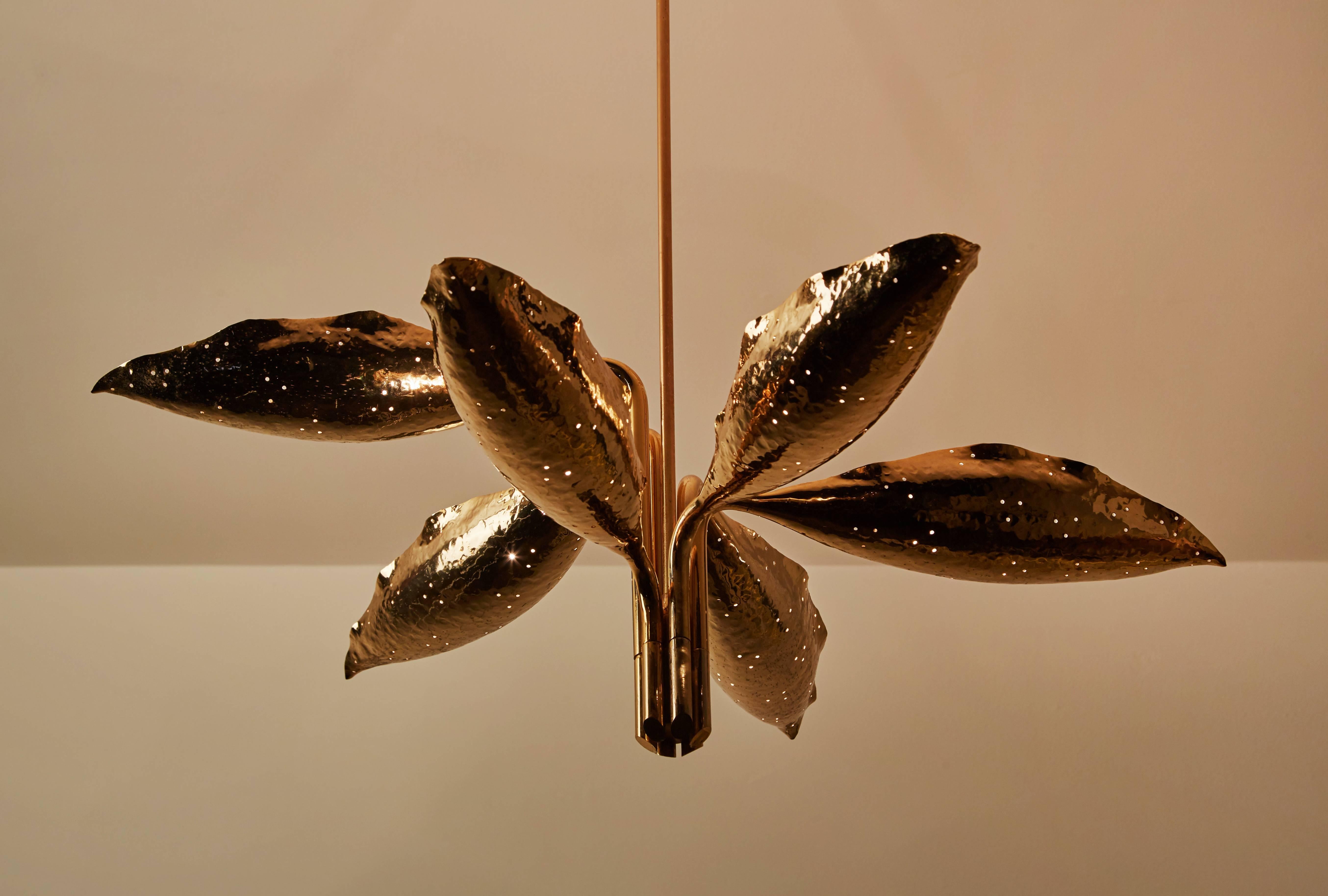 Mid-Century Modern Hand Hammered Brass Six-Arm Chandelier by Angelo Lelli for Arredoluce