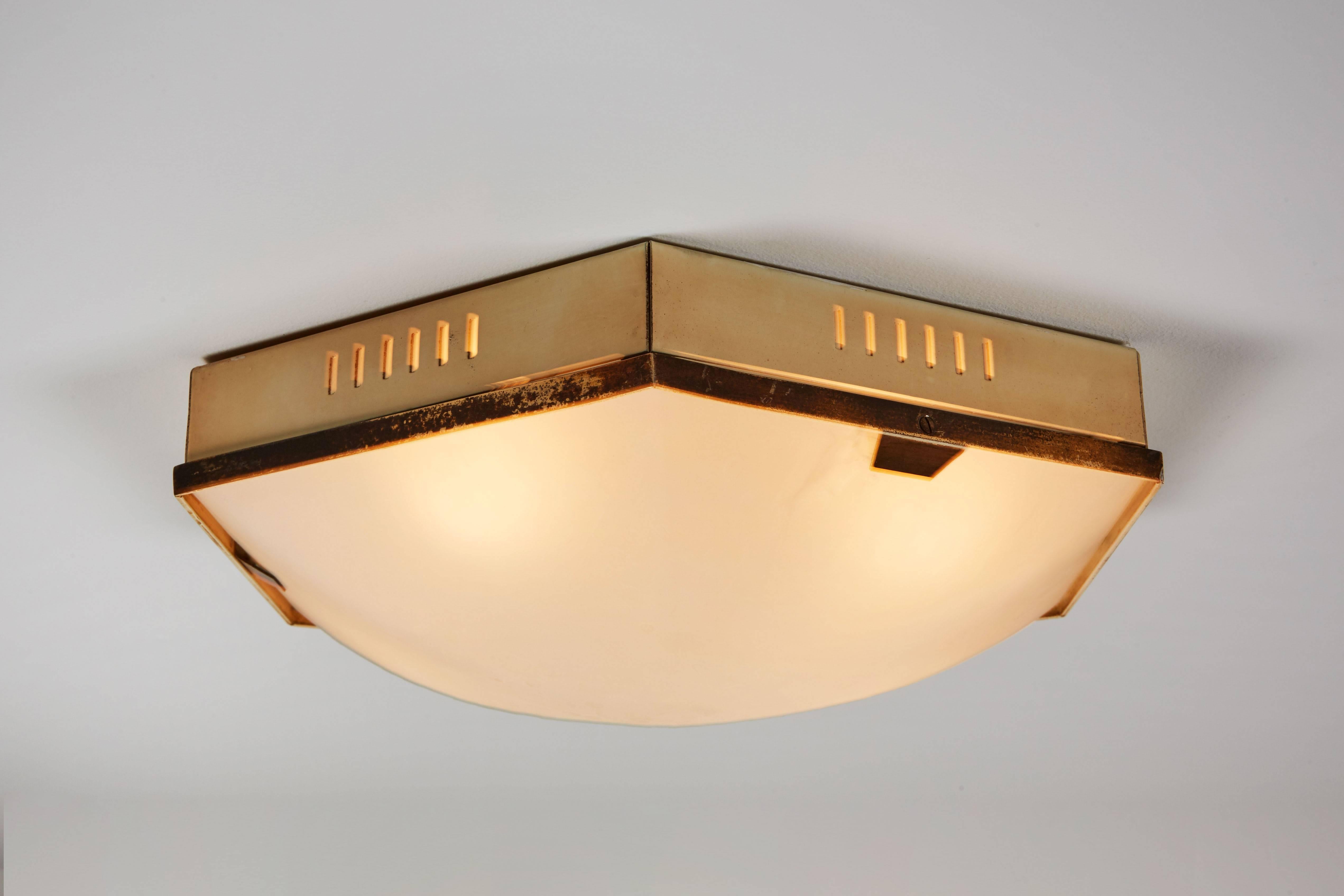 Mid-20th Century Single Hexagonal Brass and Glass Ceiling/Wall Lights by Stilnovo