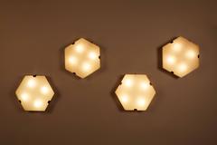 Single Hexagonal Brass and Glass Ceiling/Wall Lights by Stilnovo