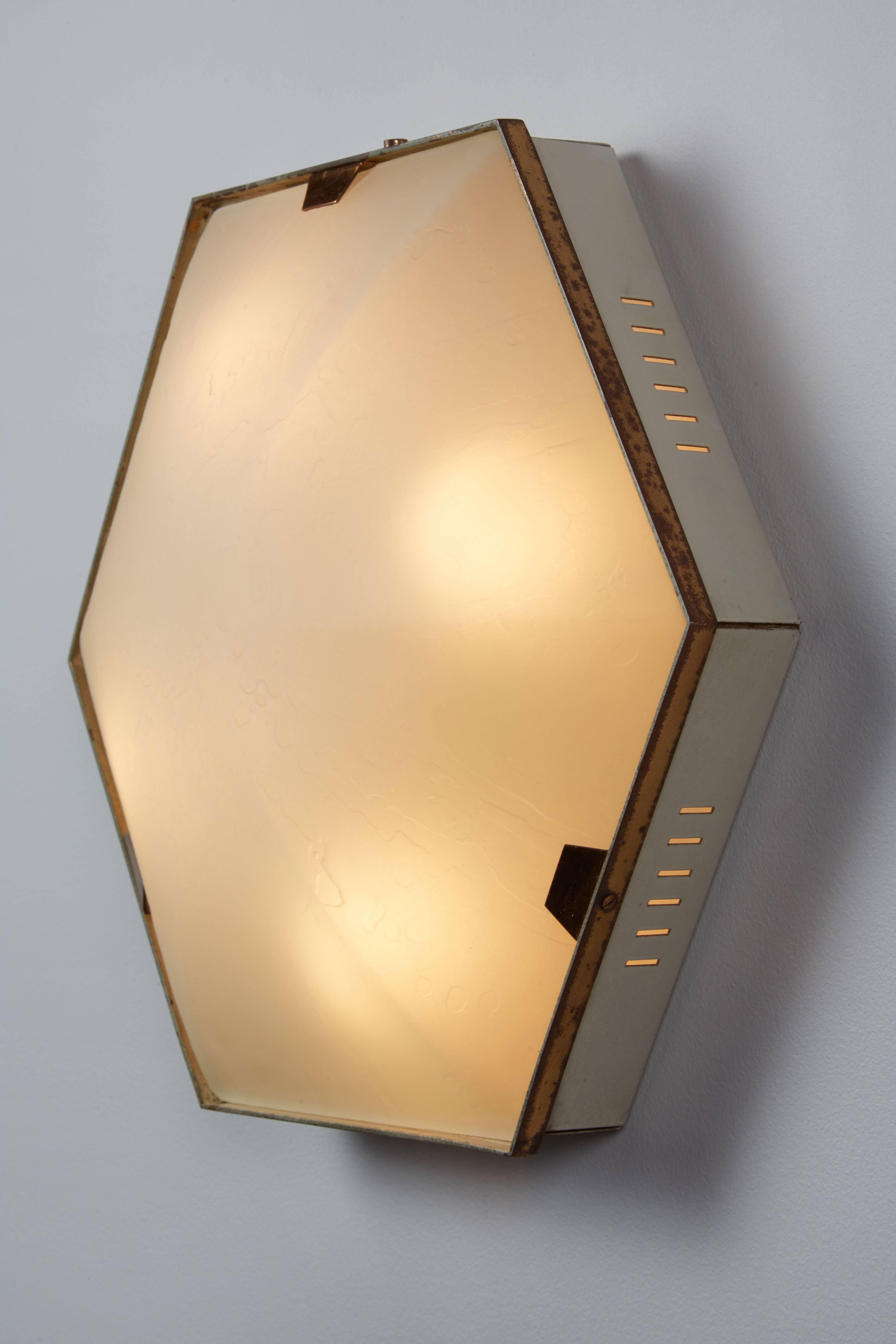 Single Hexagonal Brass and Glass Ceiling/Wall Lights by Stilnovo 1