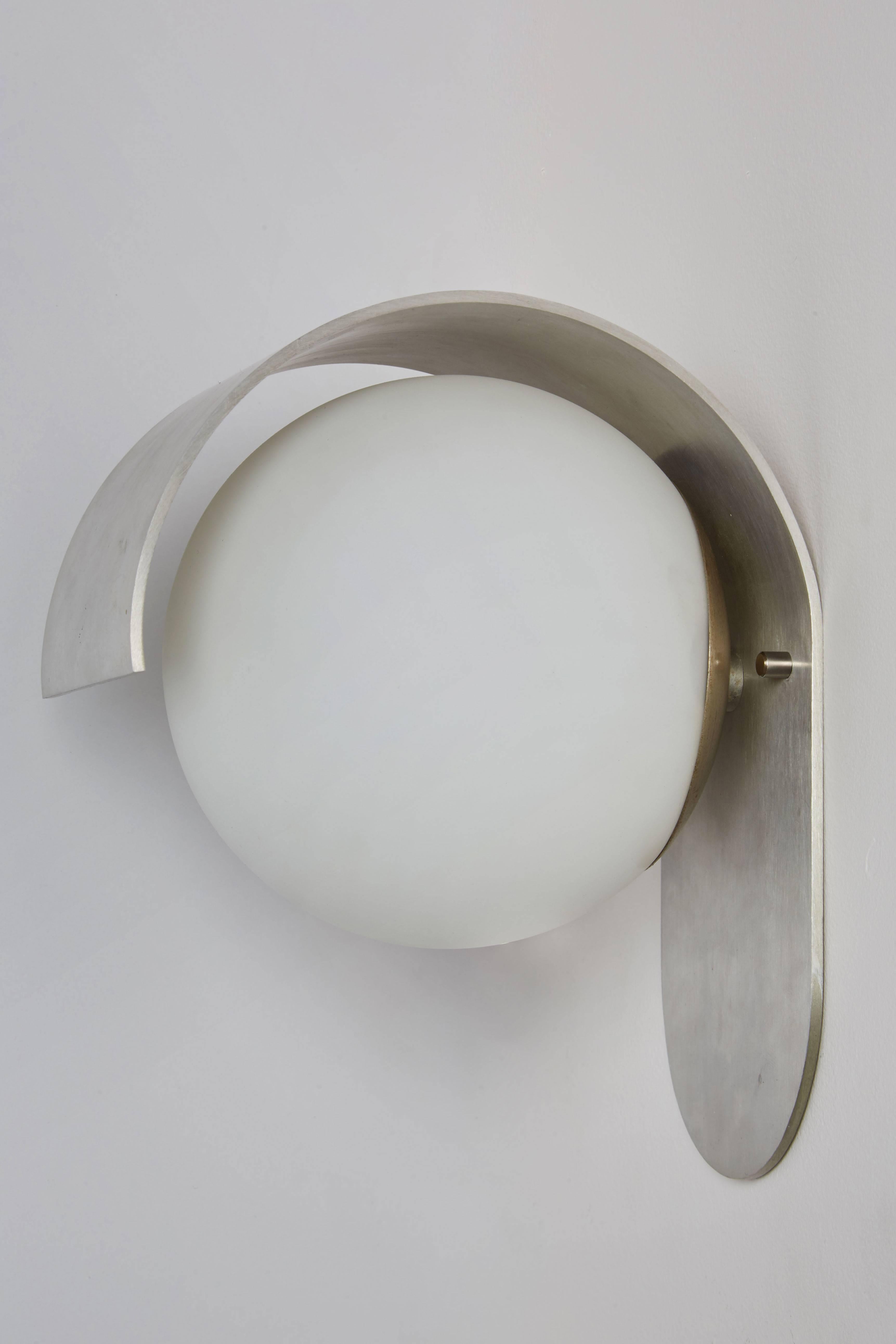 Pair of Brushed Aluminum and Satin Glass Sconces by Lumi 3