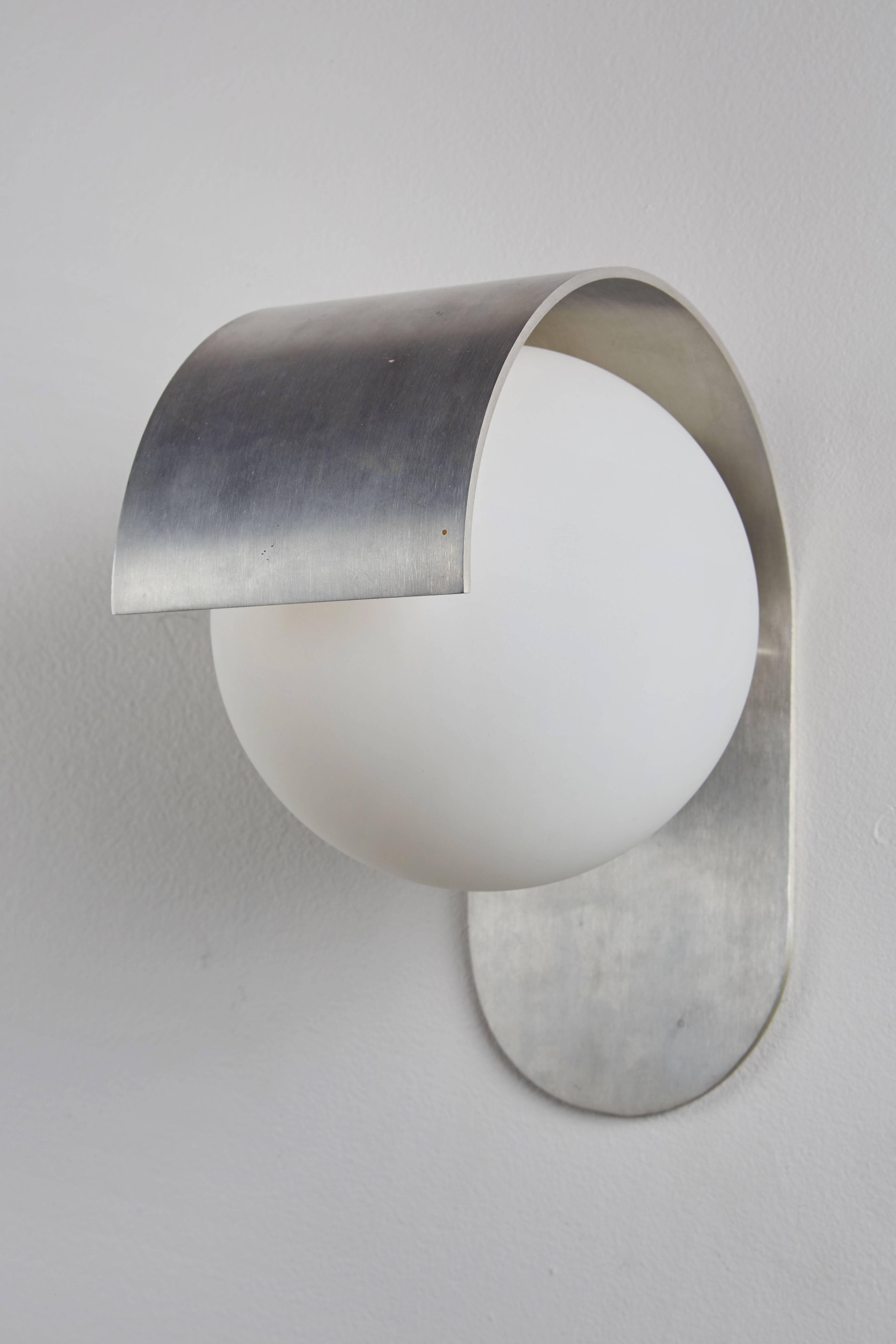 Pair of Brushed Aluminum and Satin Glass Sconces by Lumi 2