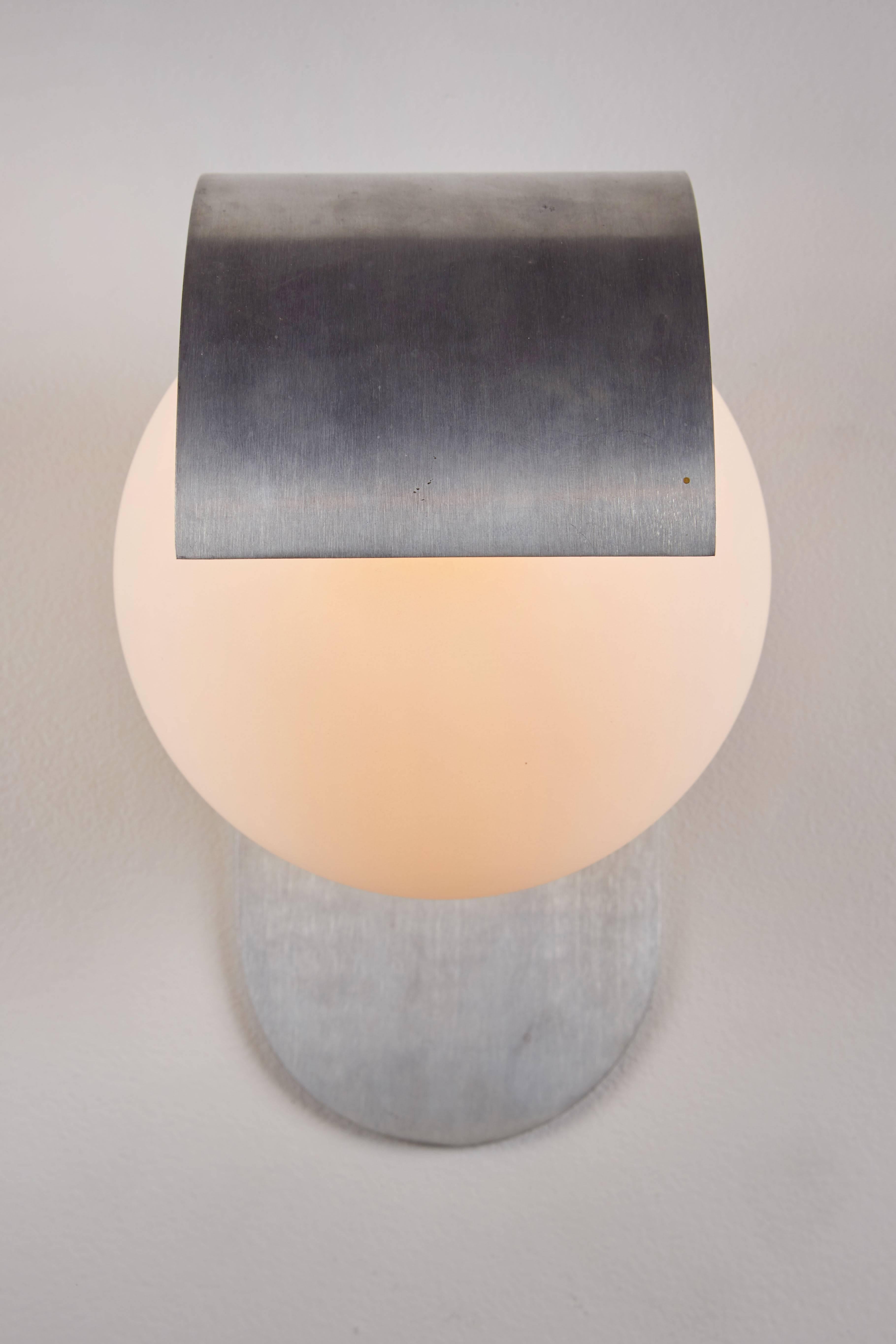 Pair of Brushed Aluminum and Satin Glass Sconces by Lumi 1