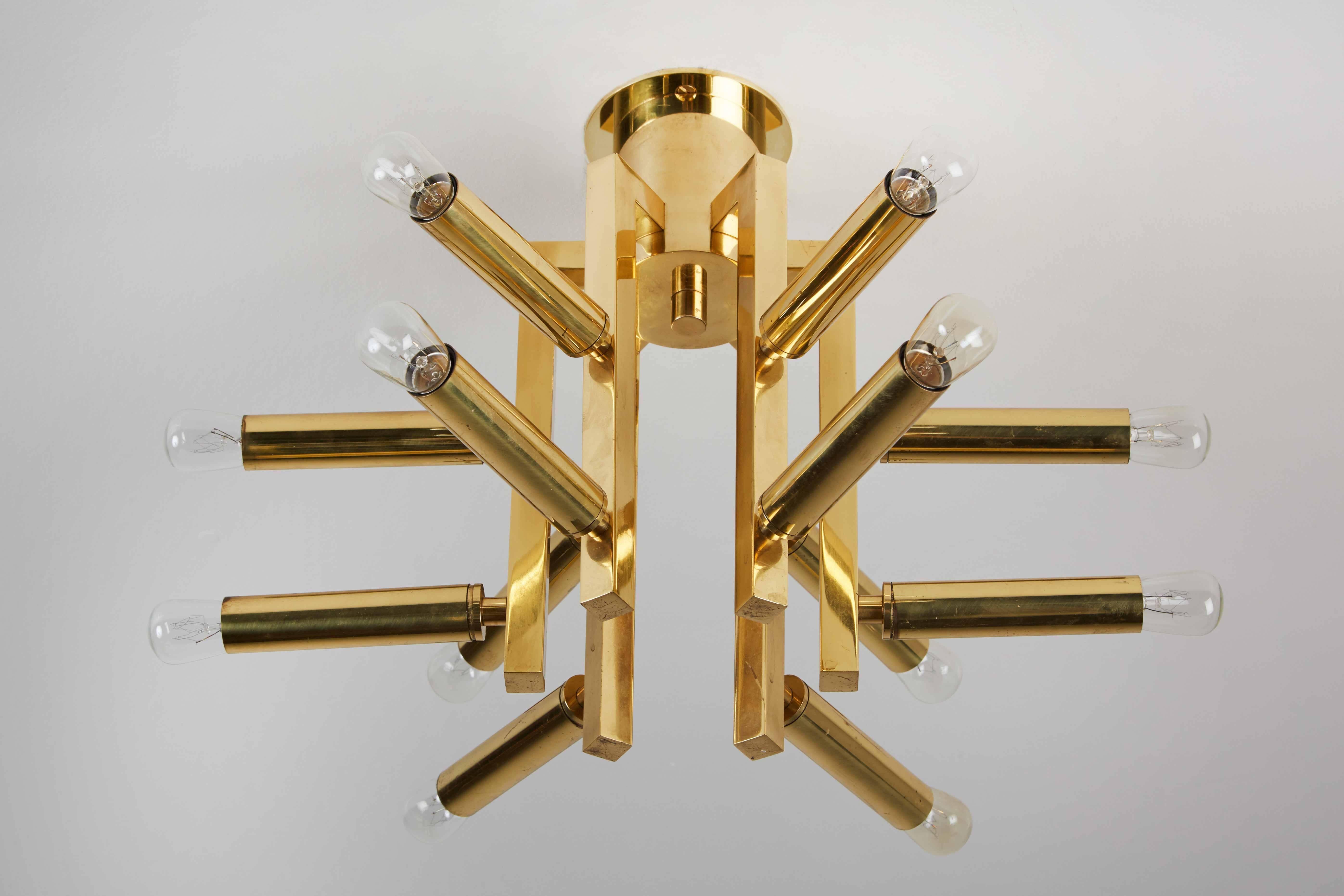 Twelve-Arm Brass Flush Mount Ceiling Light In Excellent Condition In Los Angeles, CA