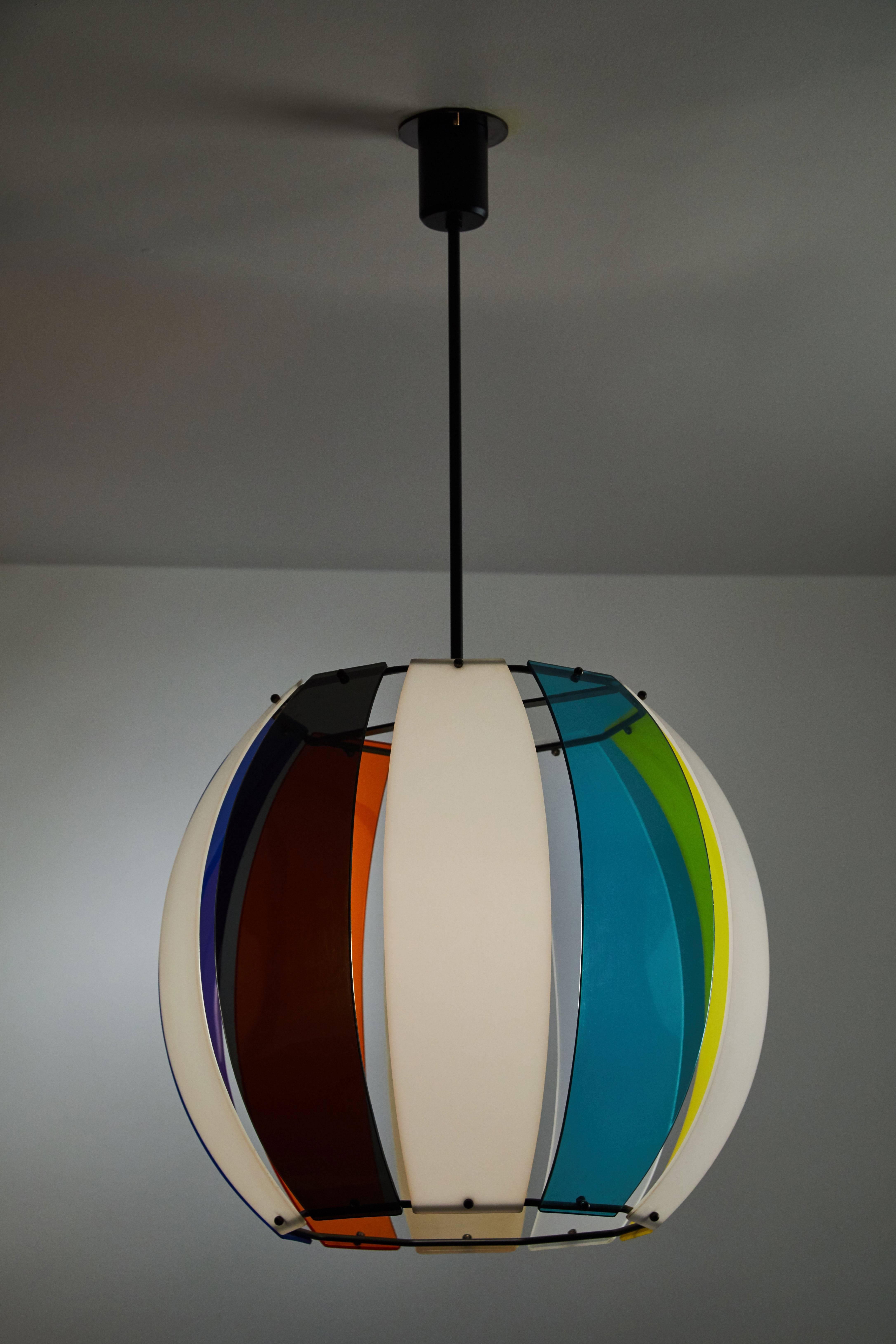 Pendant light by Casey Fantin designed in Italy, 1955. Perspex (acrylic) and painted metal. Wired for US junction boxes. Takes one E27 100w maximum bulb.