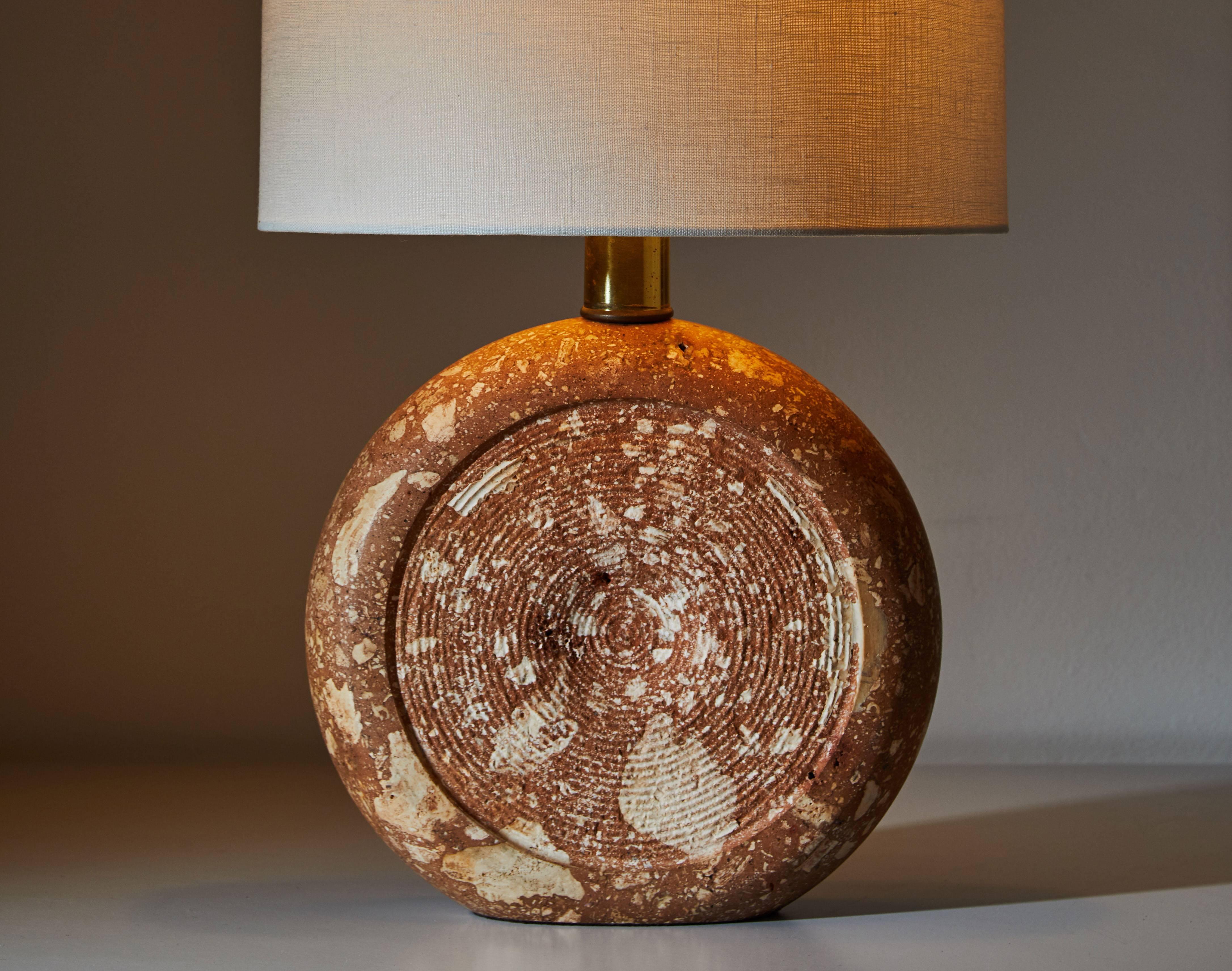 Marble table lamp by Fratelli Manelli designed in Italy, circa 1970s. Rewired with brown French twist silk cord. Takes one E26 100w maximum bulb. Does not include shade. Custom shade fabrication available.