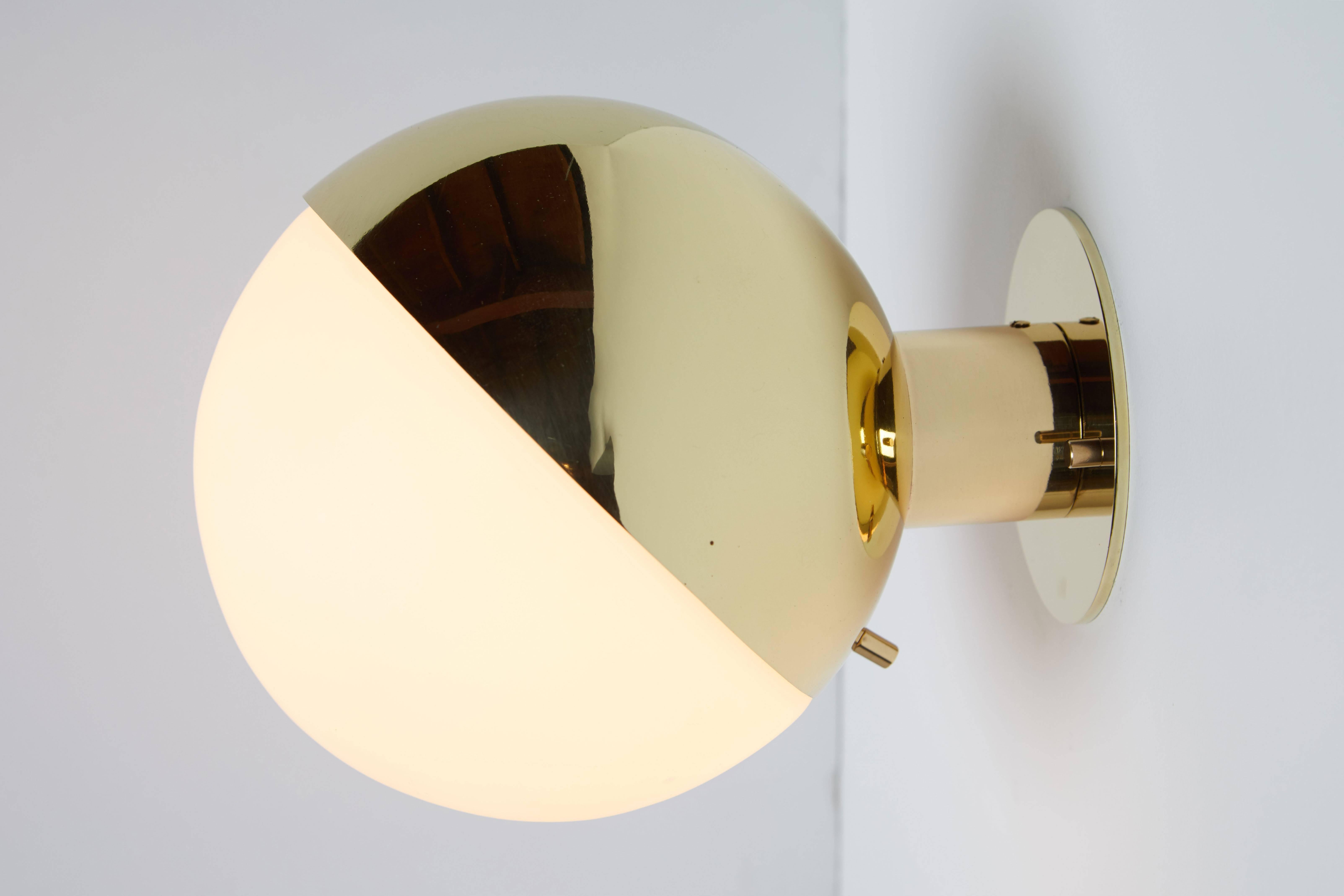 Mid-20th Century Pair of Brass and Opaline Glass Sconces by Stilnovo
