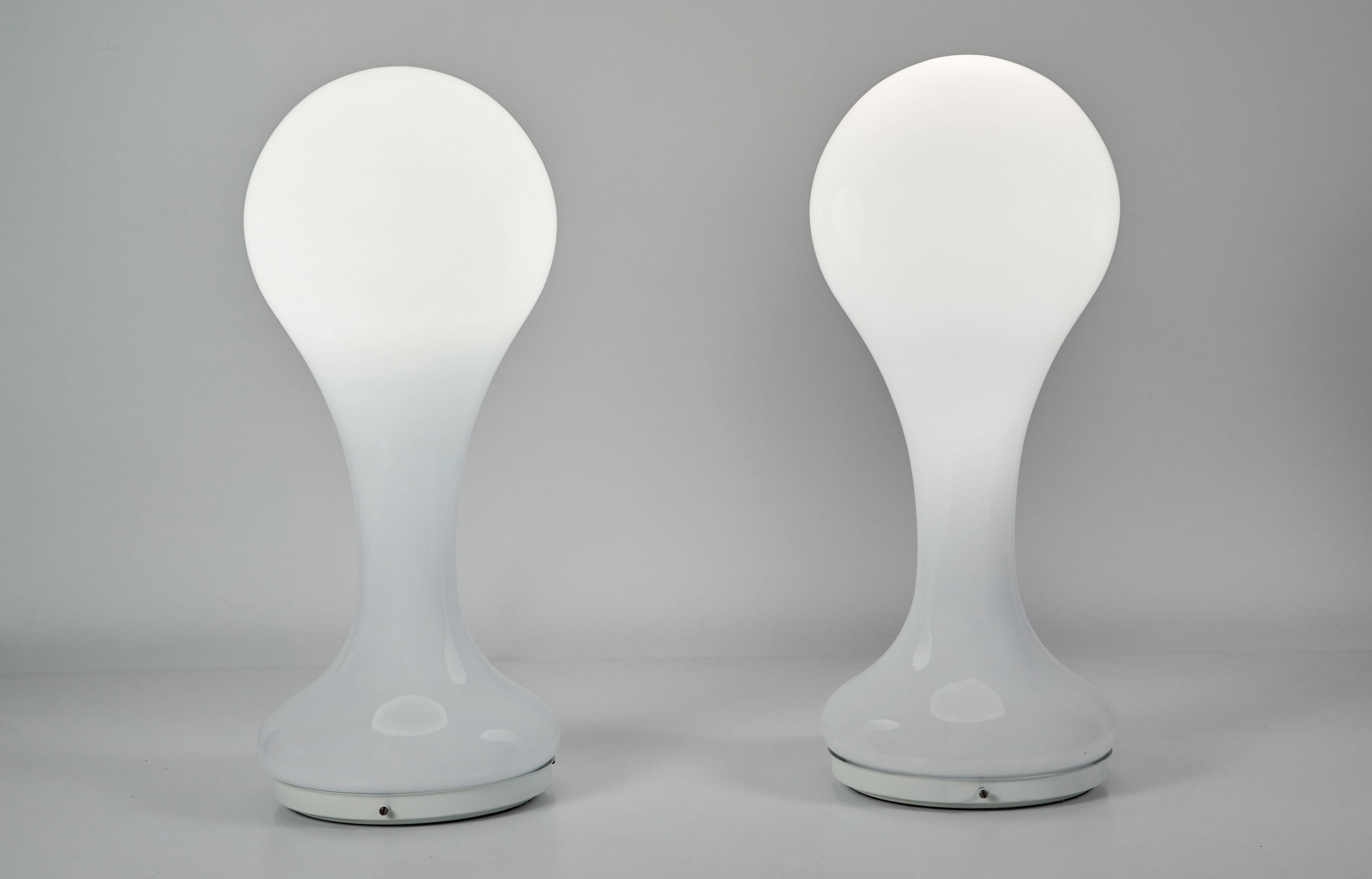 Mid-Century Modern Two Milk Glass Mazzega Table Lamps
