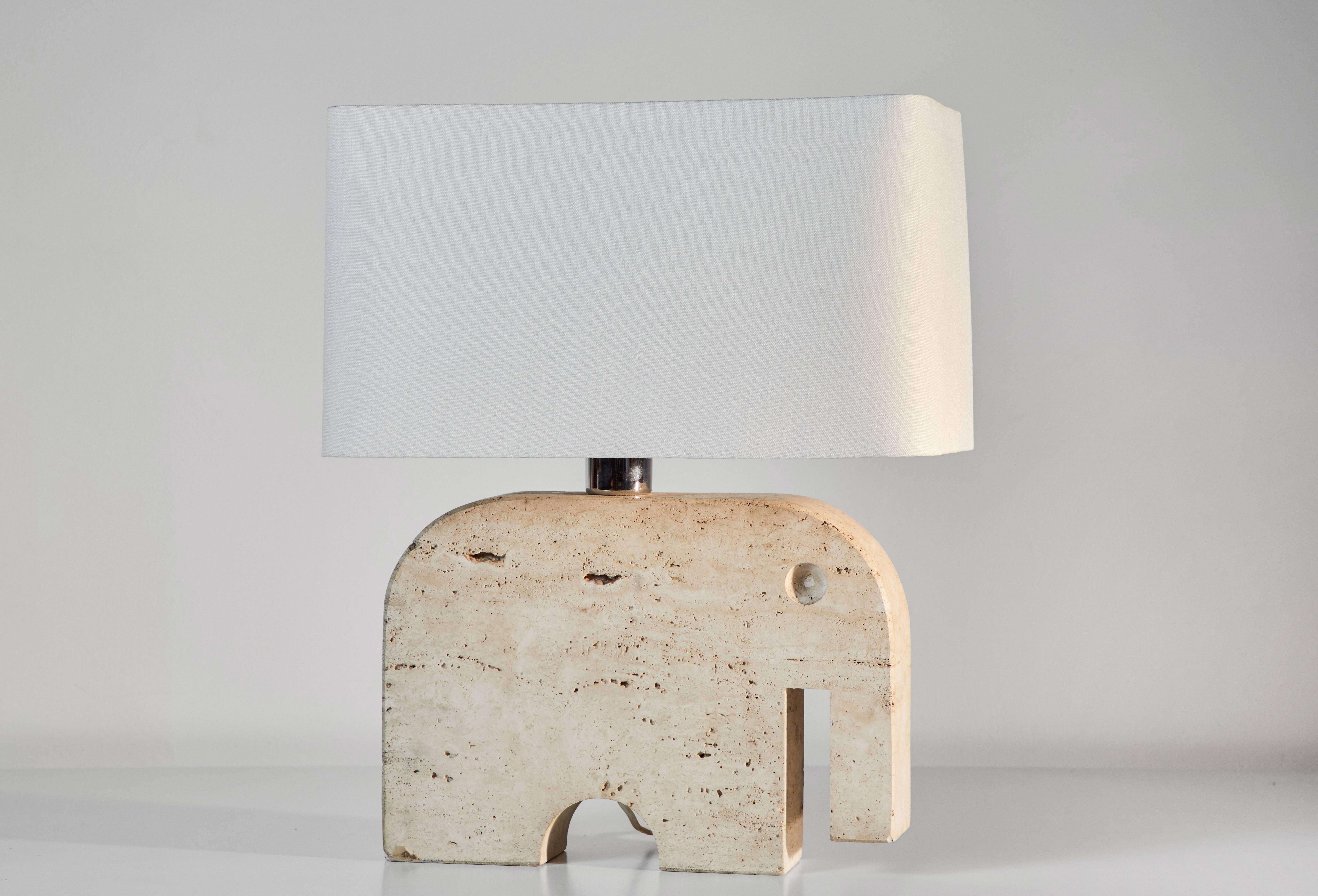 Plated Travertine Elephant Table Lamp by Fratelli Manelli