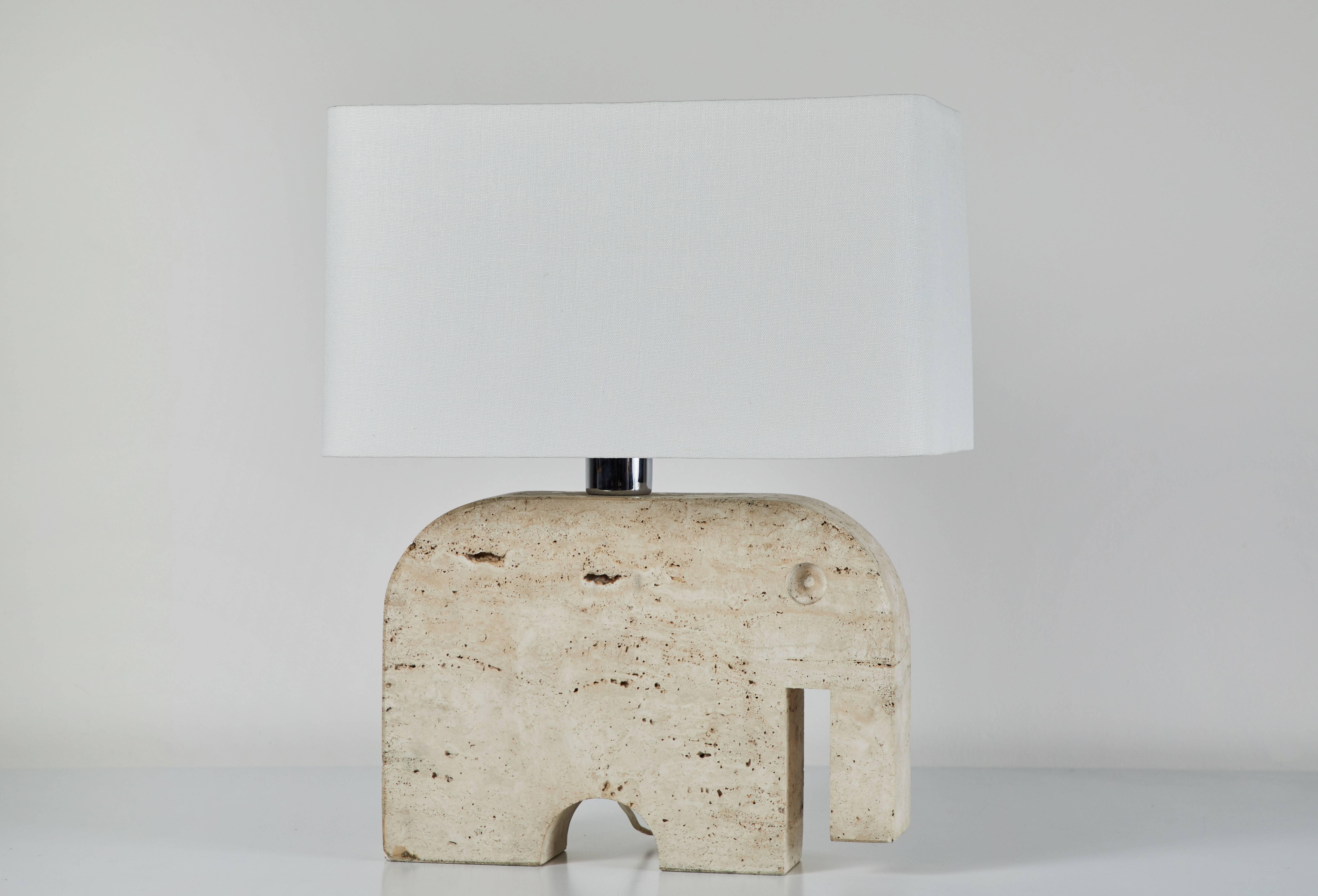 Travertine Elephant Table Lamp by Fratelli Manelli In Excellent Condition In Los Angeles, CA