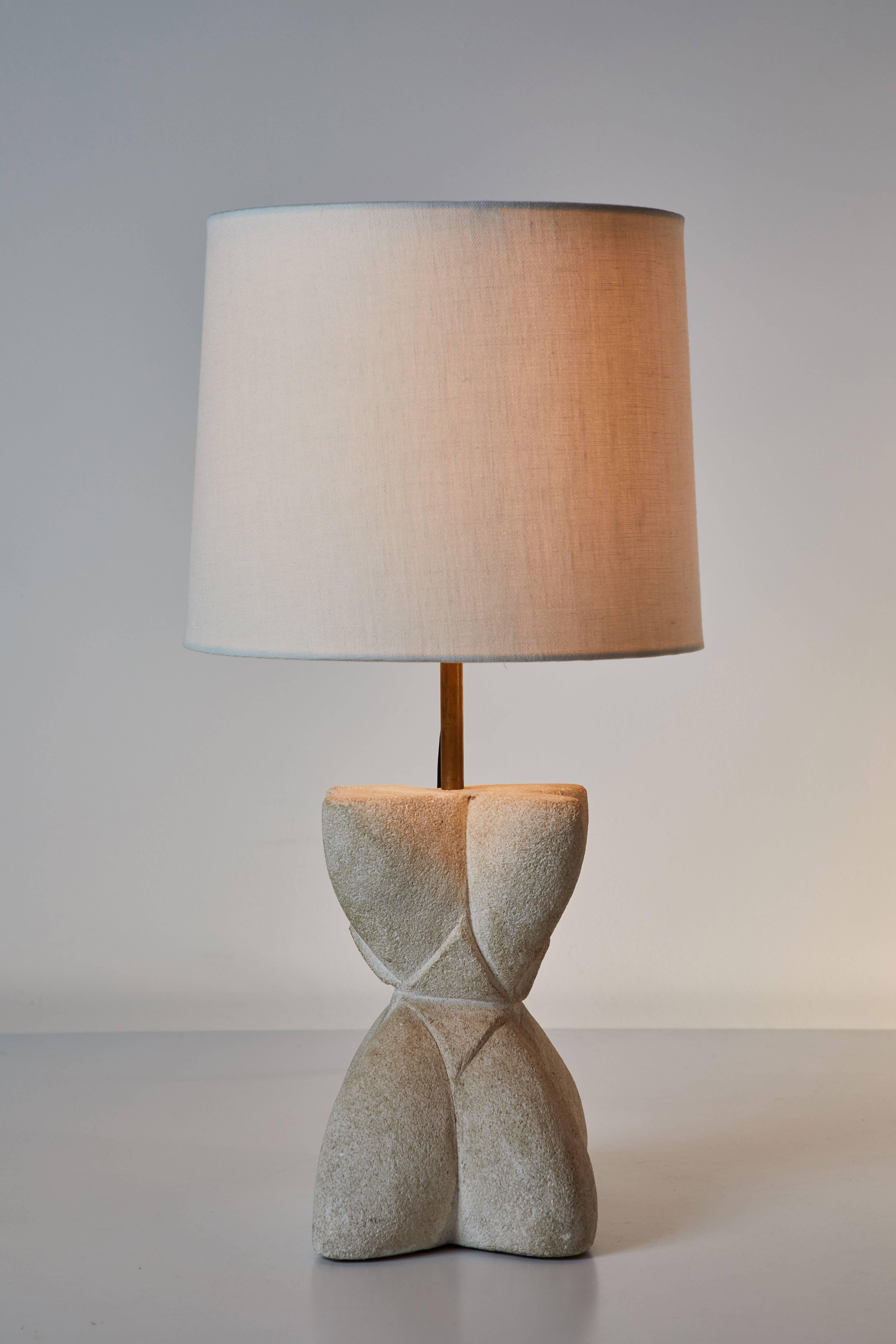 French Carved Stone Table Lamp by Albert Tormos