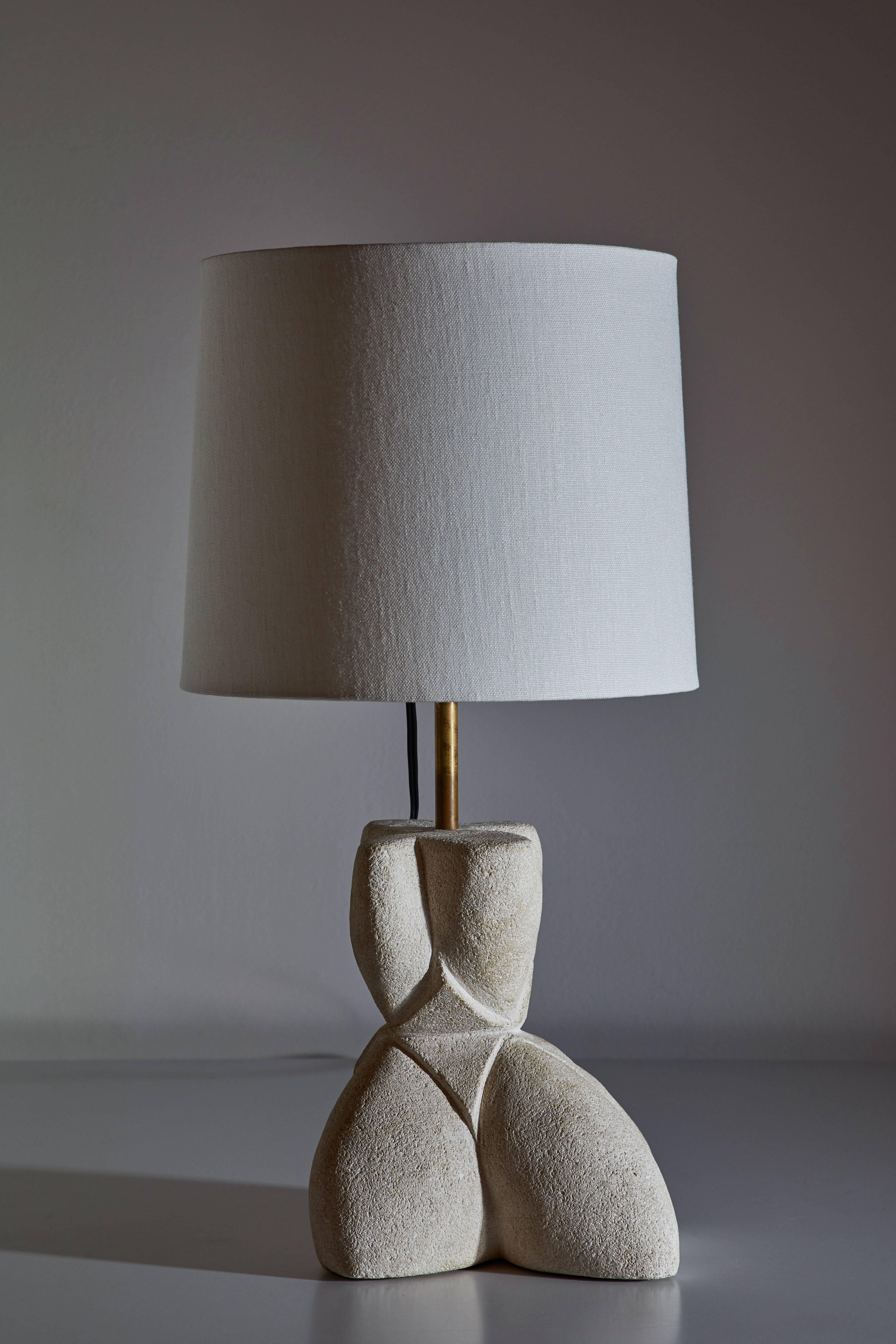 Brass Carved Stone Table Lamp by Albert Tormos