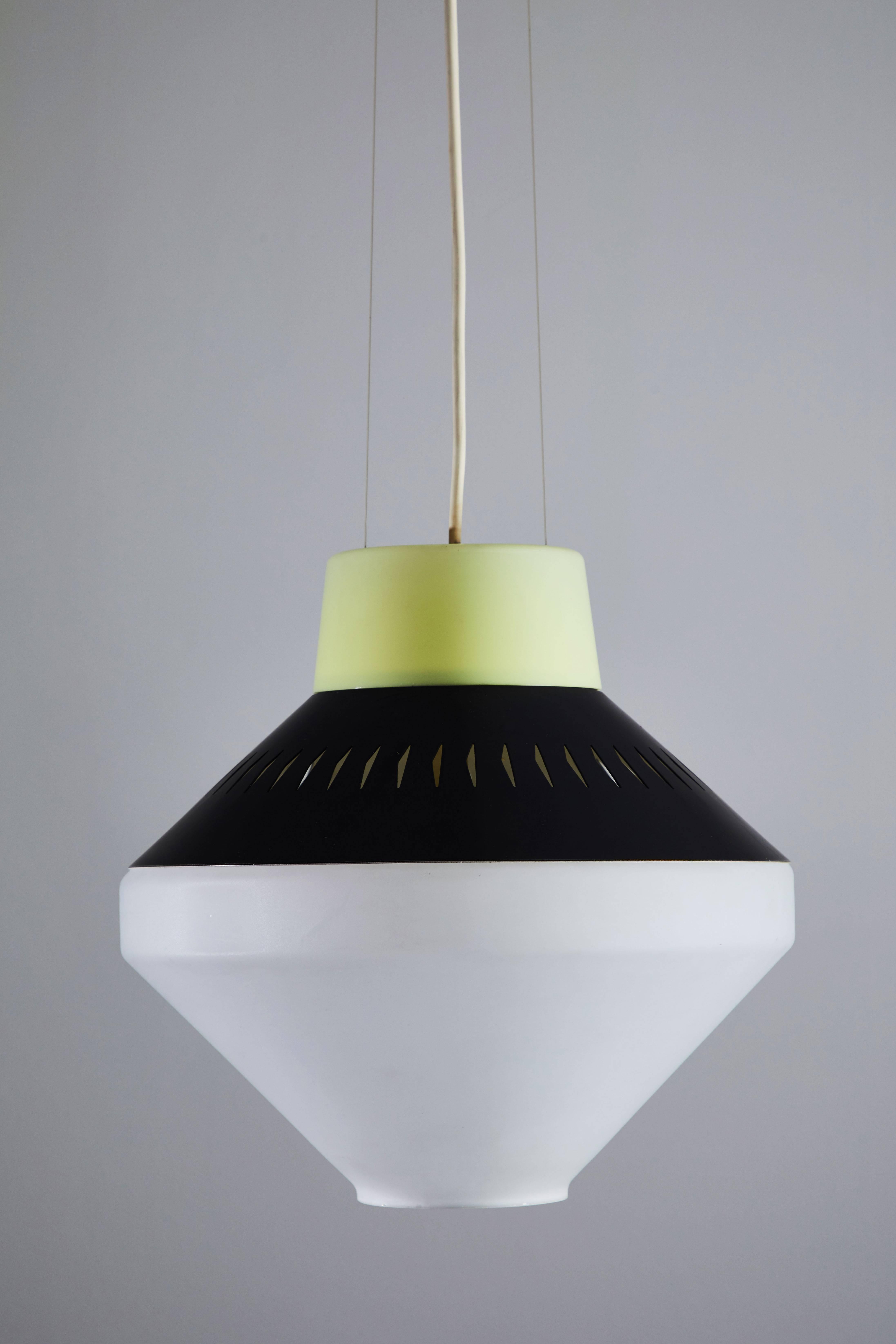 Opaline Glass Pendant by Stilnovo In Excellent Condition In Los Angeles, CA