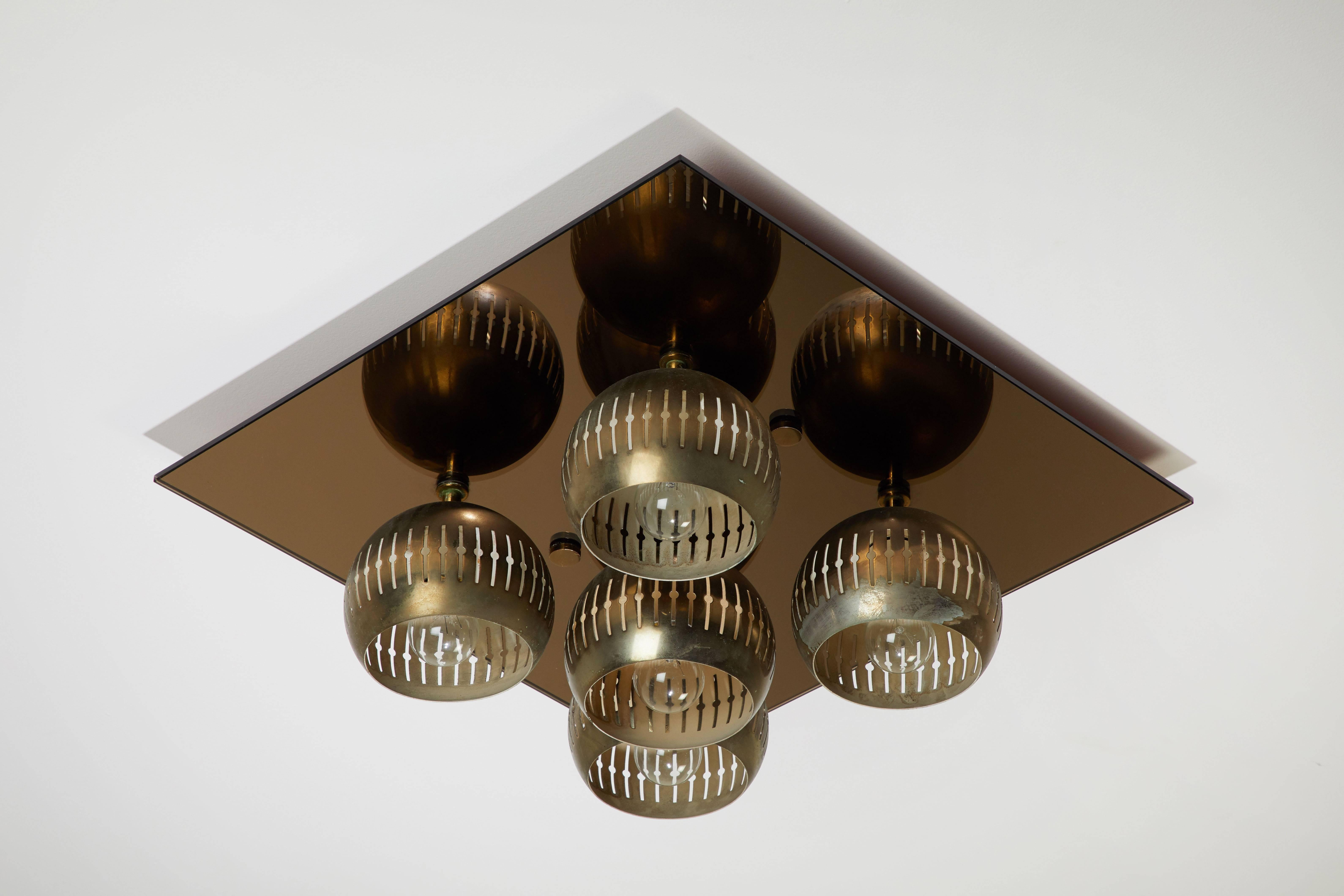 Five-Shade Flush Mount Ceiling Light by Angelo Lelli for Arredoluce In Excellent Condition In Los Angeles, CA