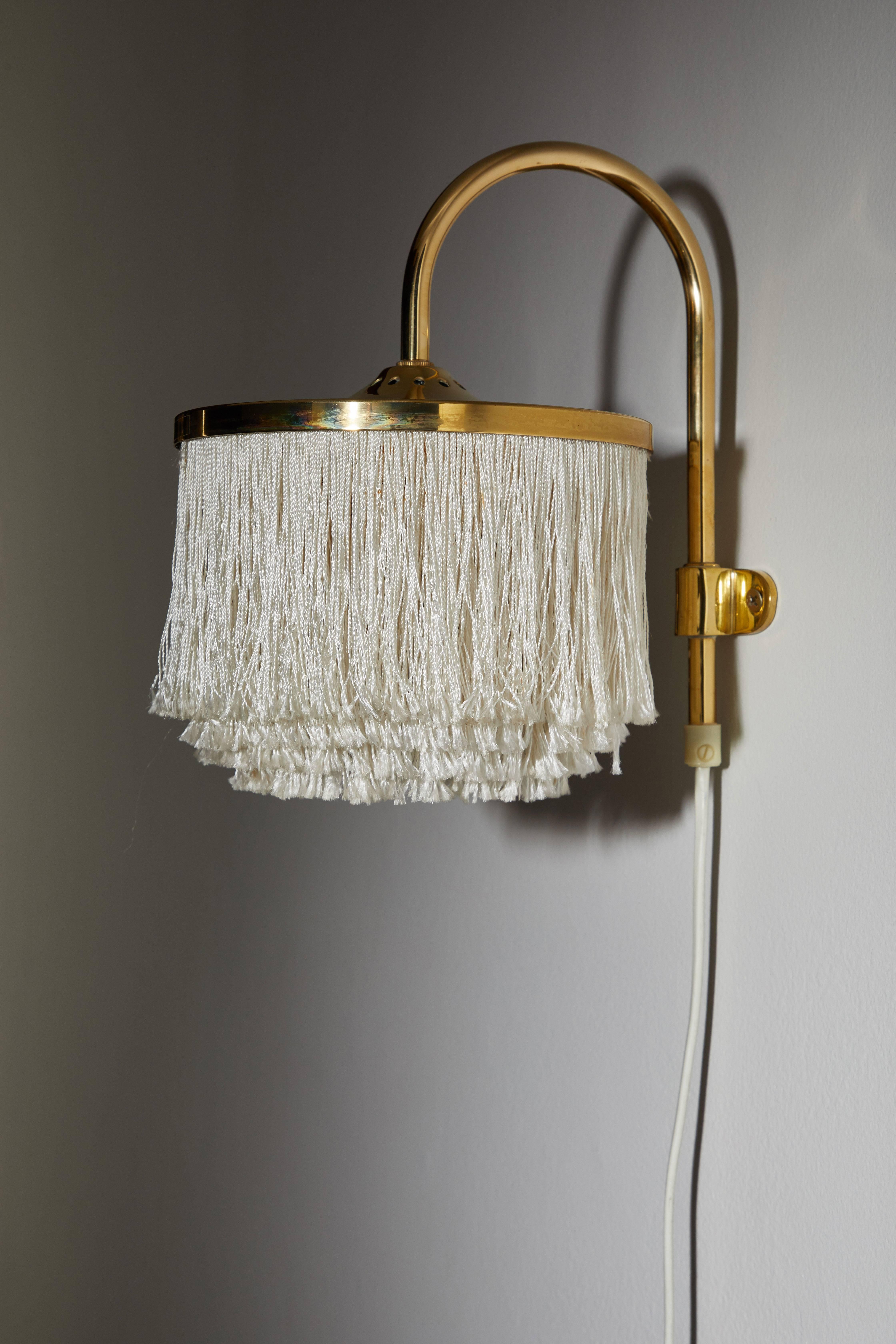 Mid-Century Modern Brass and Silk Fringe Wall Light by Hans-Agne Jakobsson, Markaryd