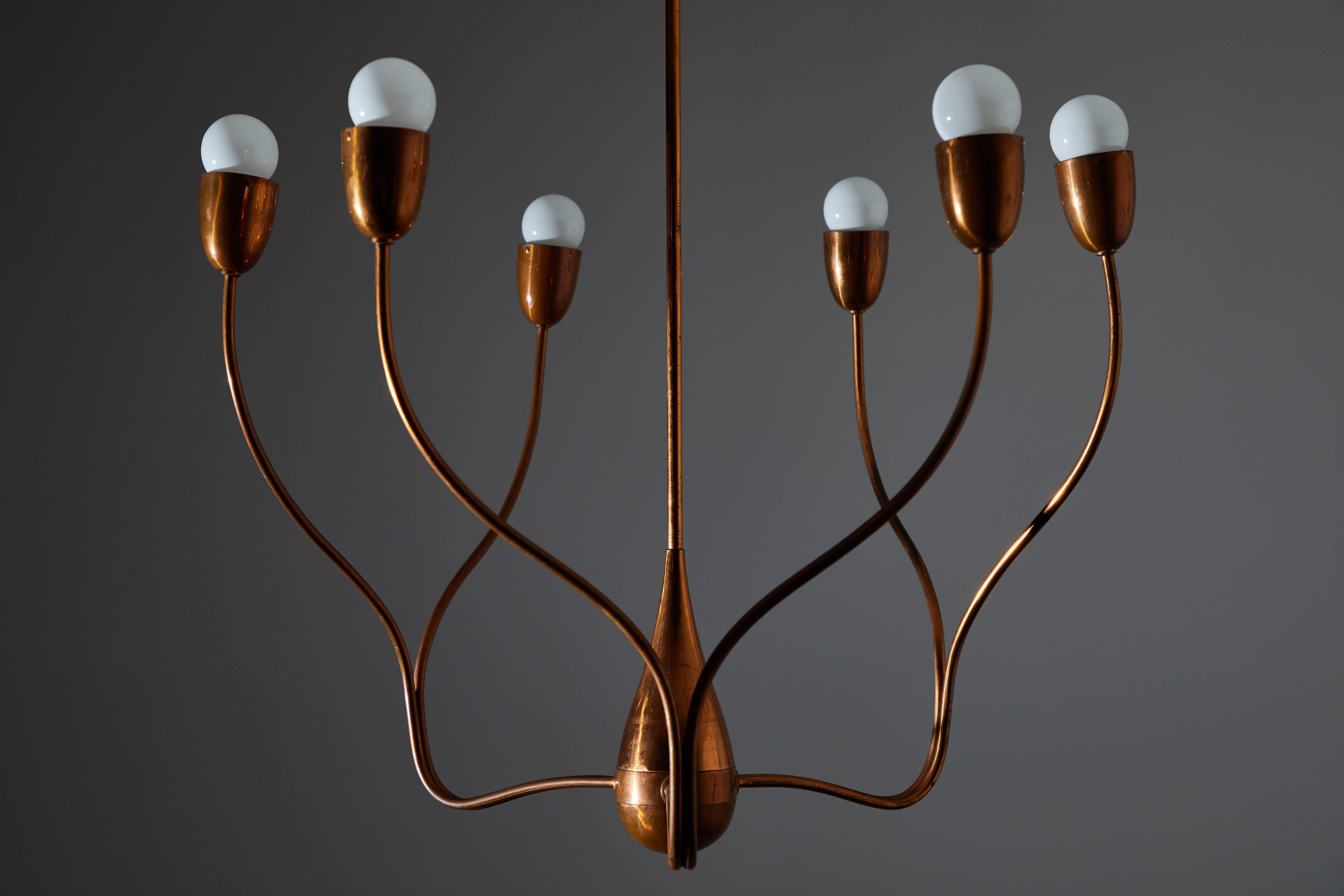 Copper Chandelier Attributed to Franco Buzzi In Good Condition In Los Angeles, CA