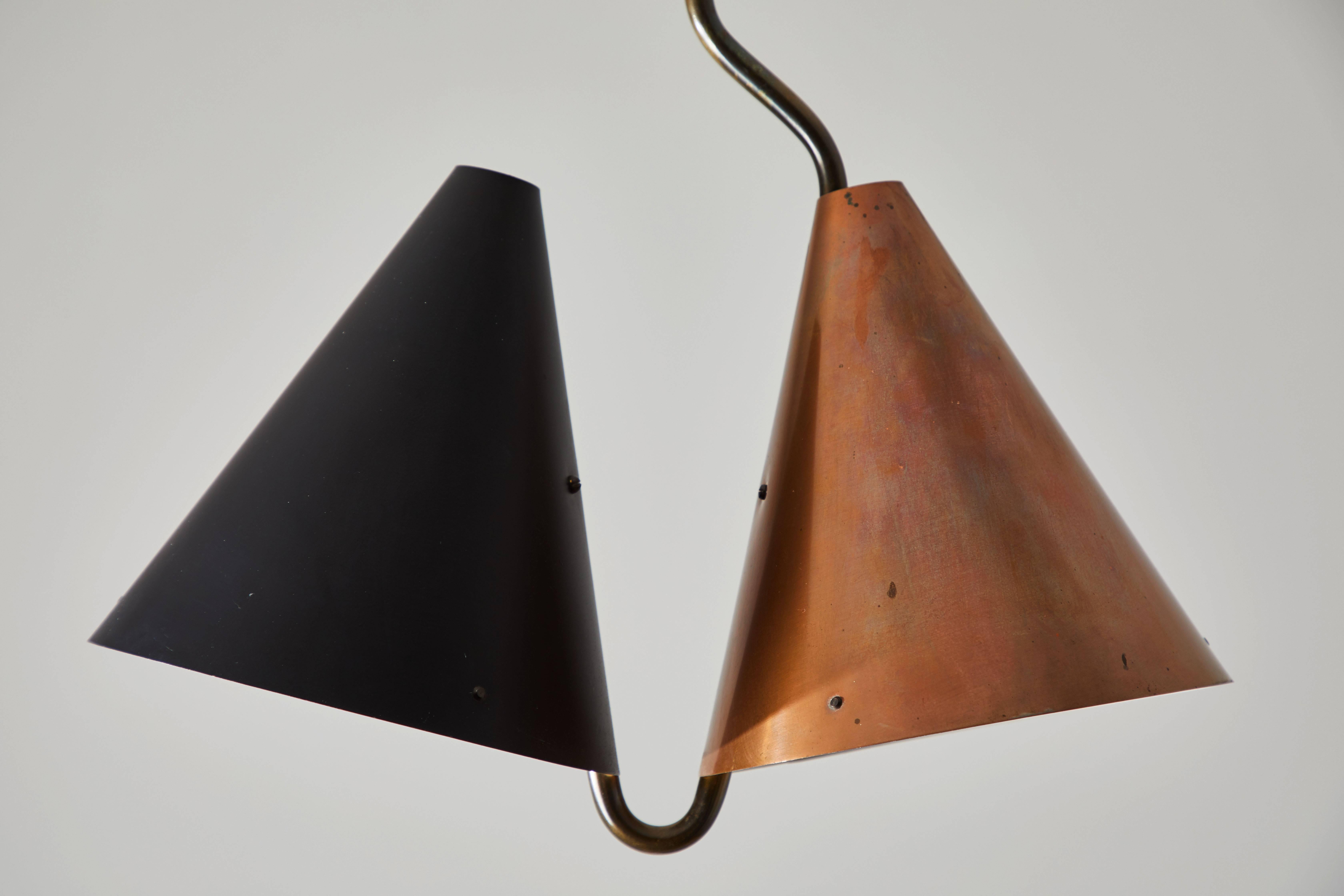 Plated Rare Double Pendant Lamp by Svend Aage Holm Sørensen for Lyfa