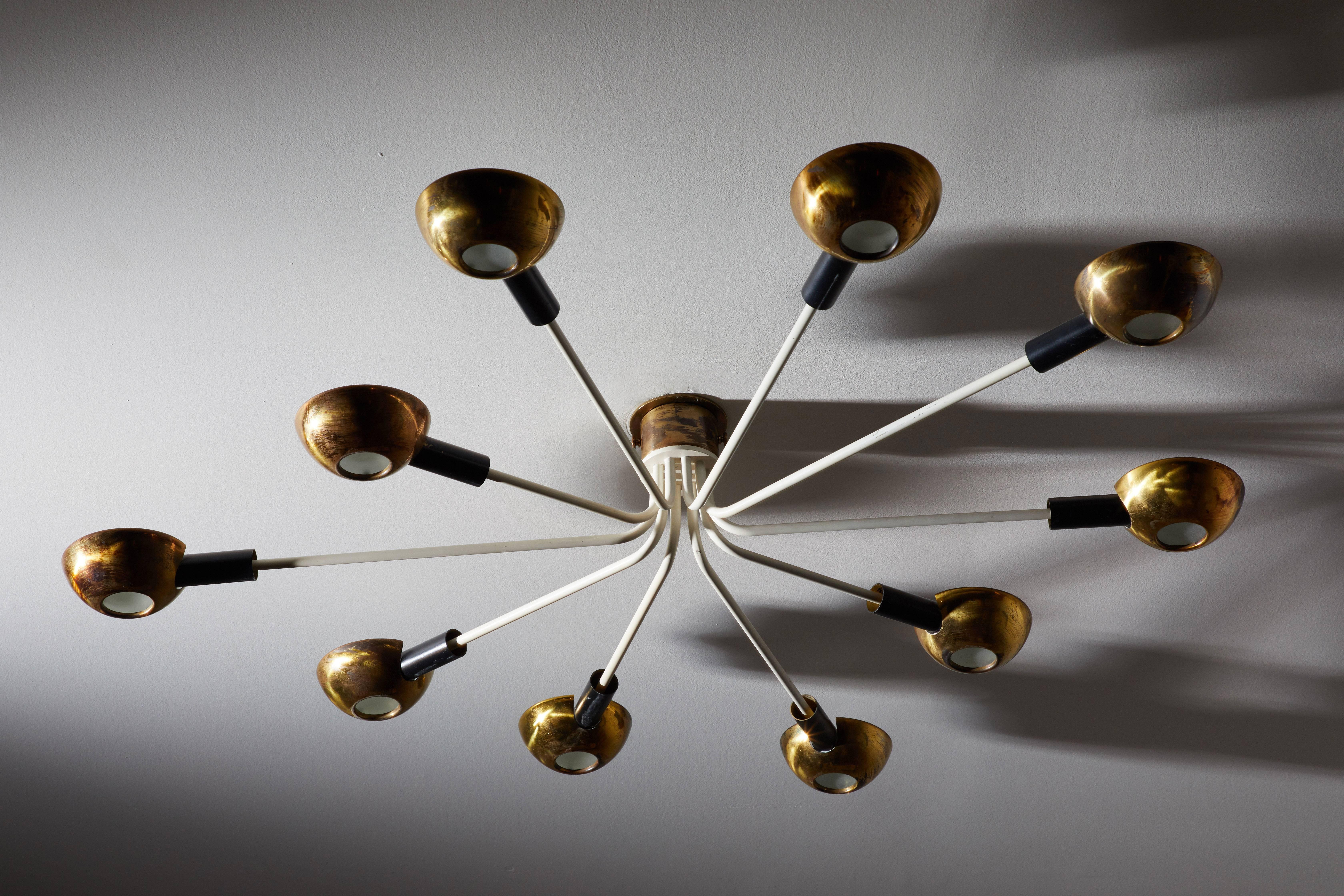 Brass Ten-Arm Flush Mount Wall, Ceiling Light by Stilnovo