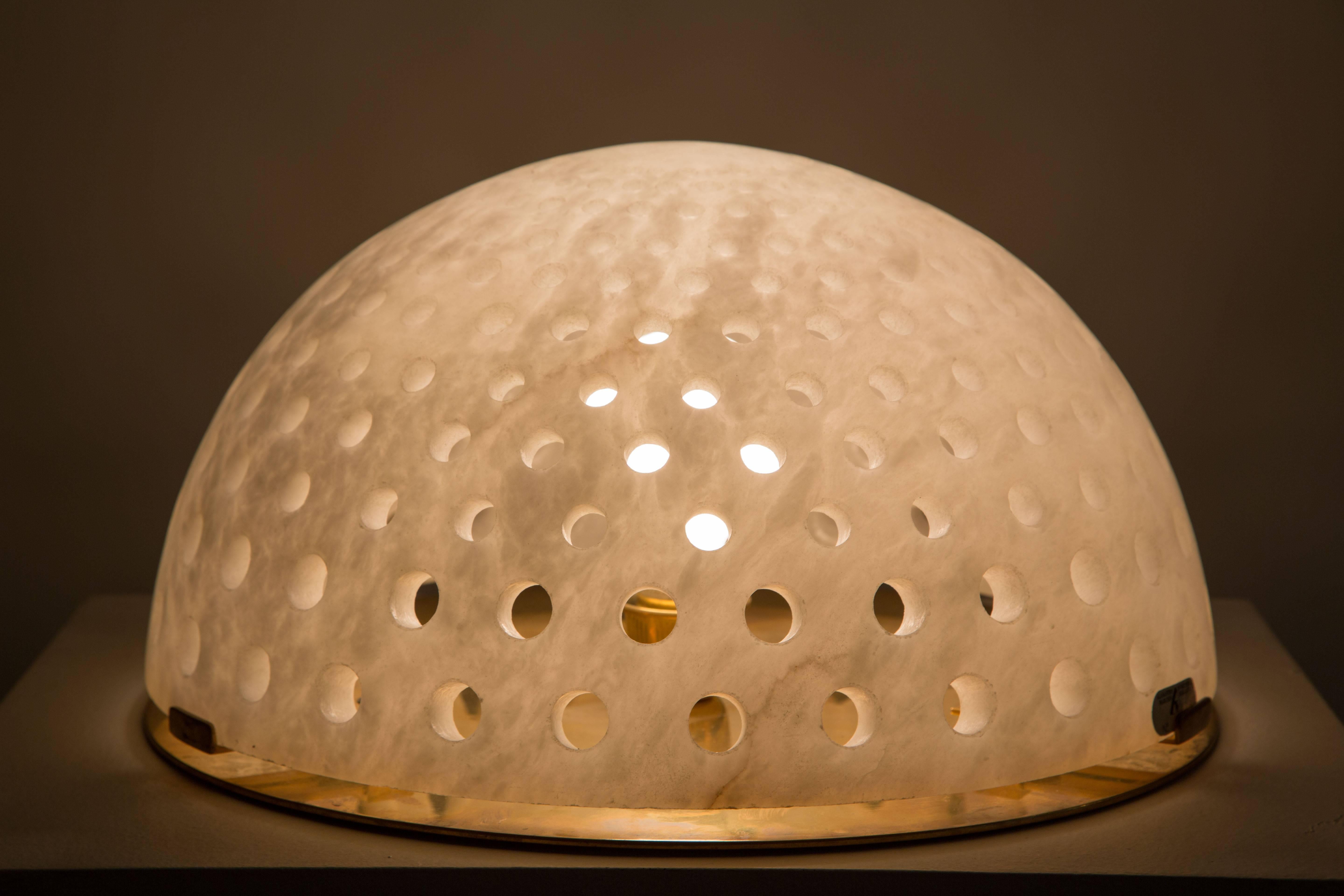 Perforated alabaster table lamp, retains original label.