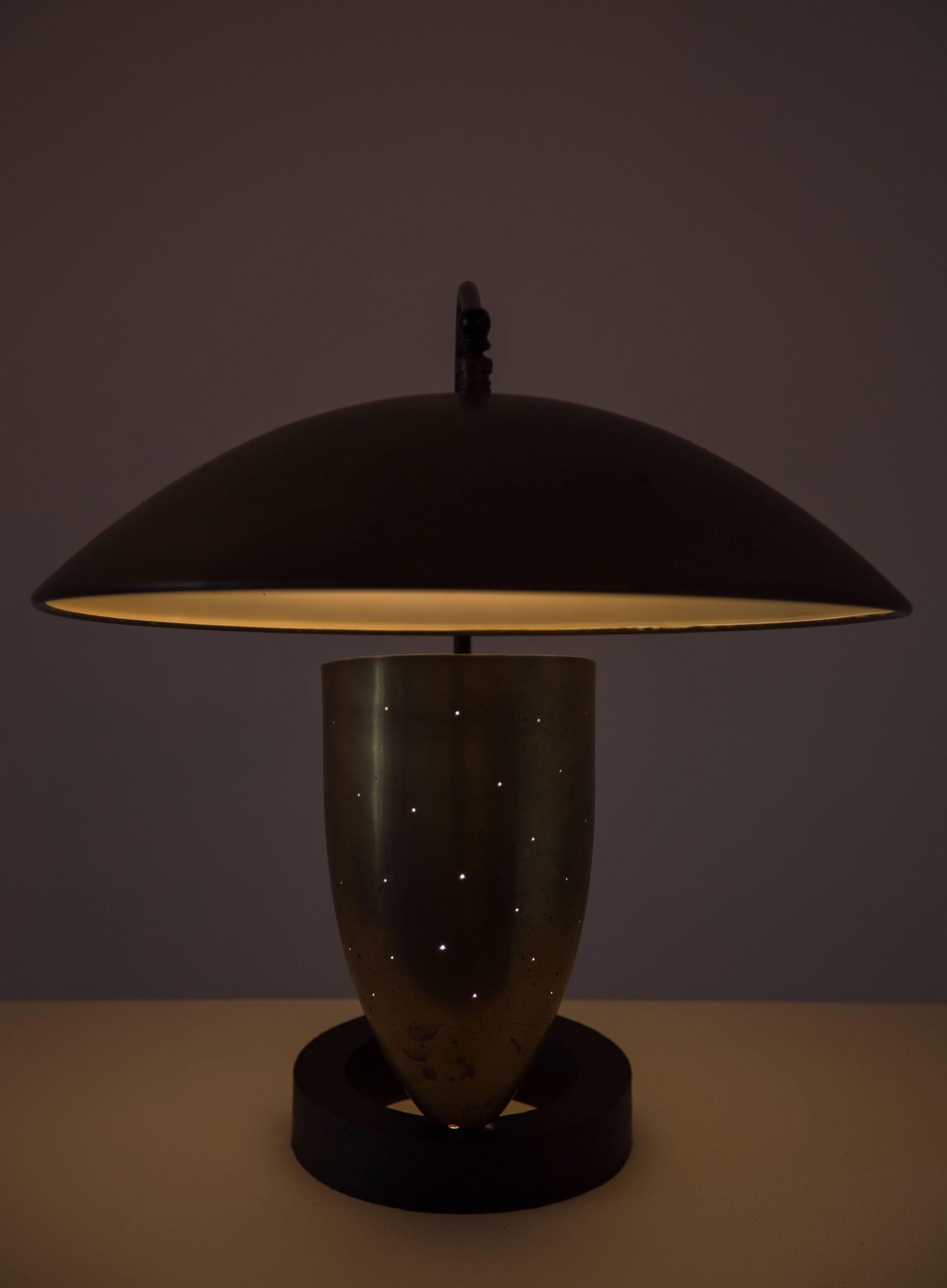 Brass and metal table lamp.