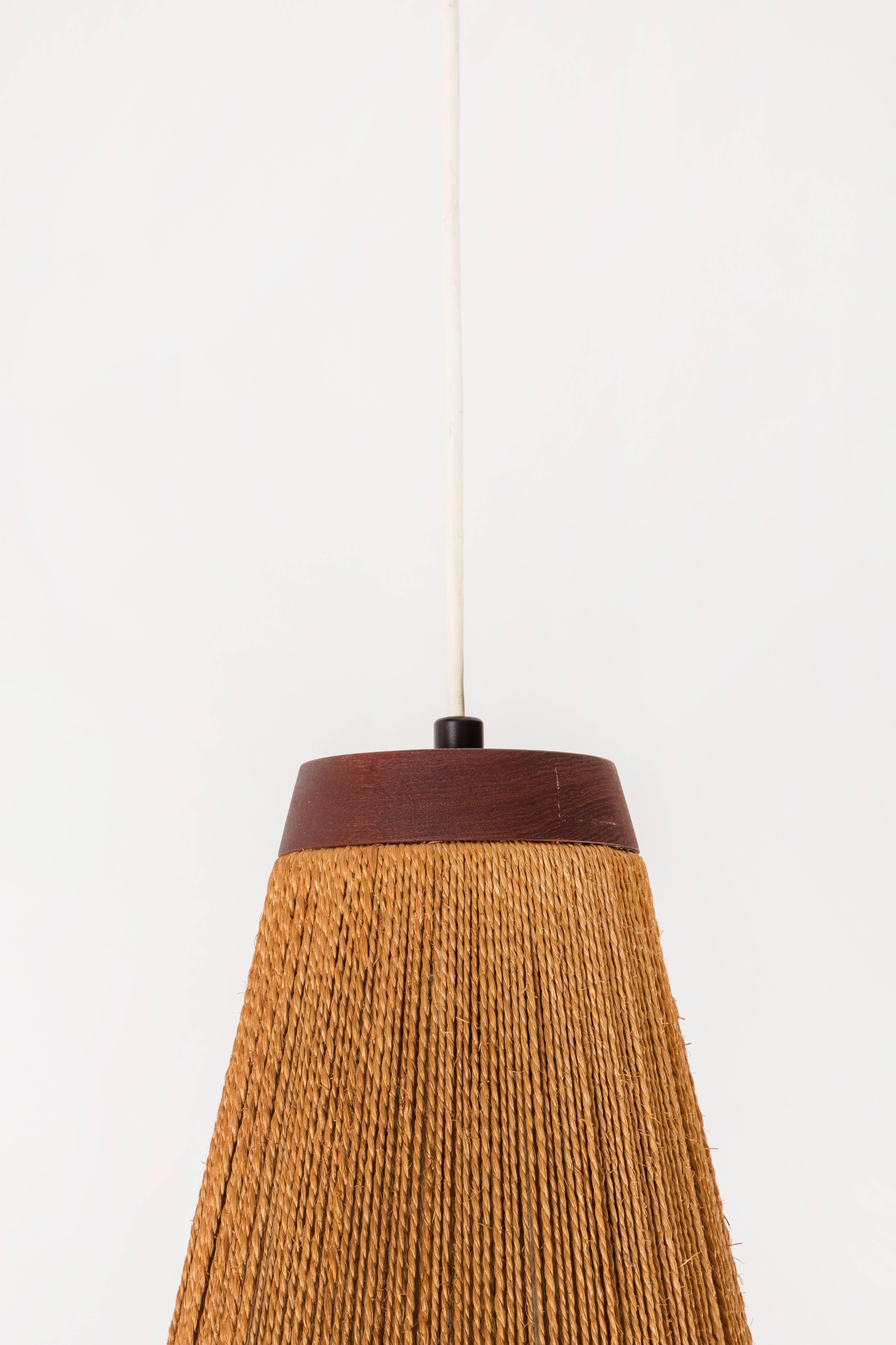 Danish Teak and Jute Pendant Light by Fog & Mørup