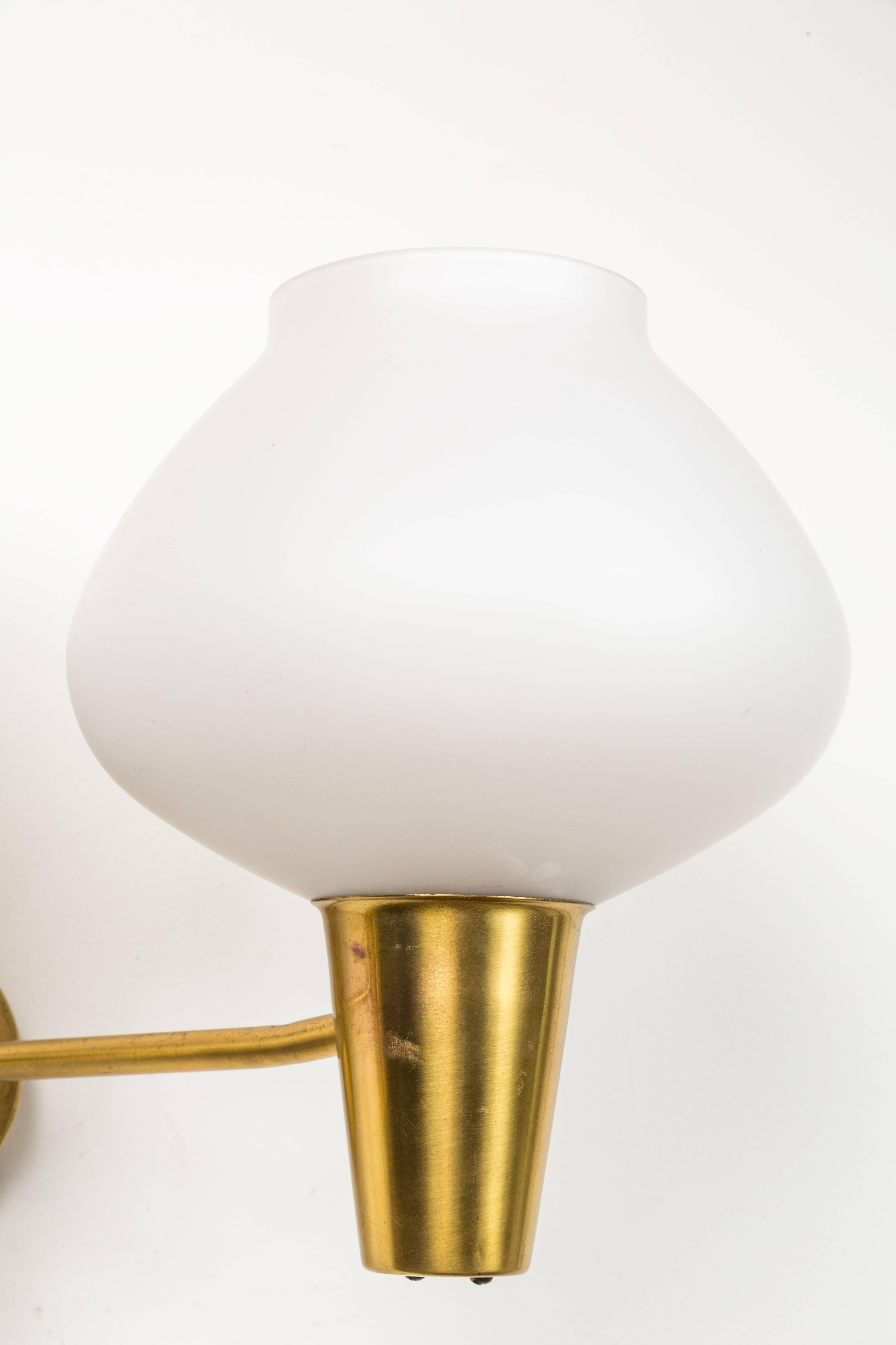 Pair of Brass and Satin Glass Sconces by ASEA 1