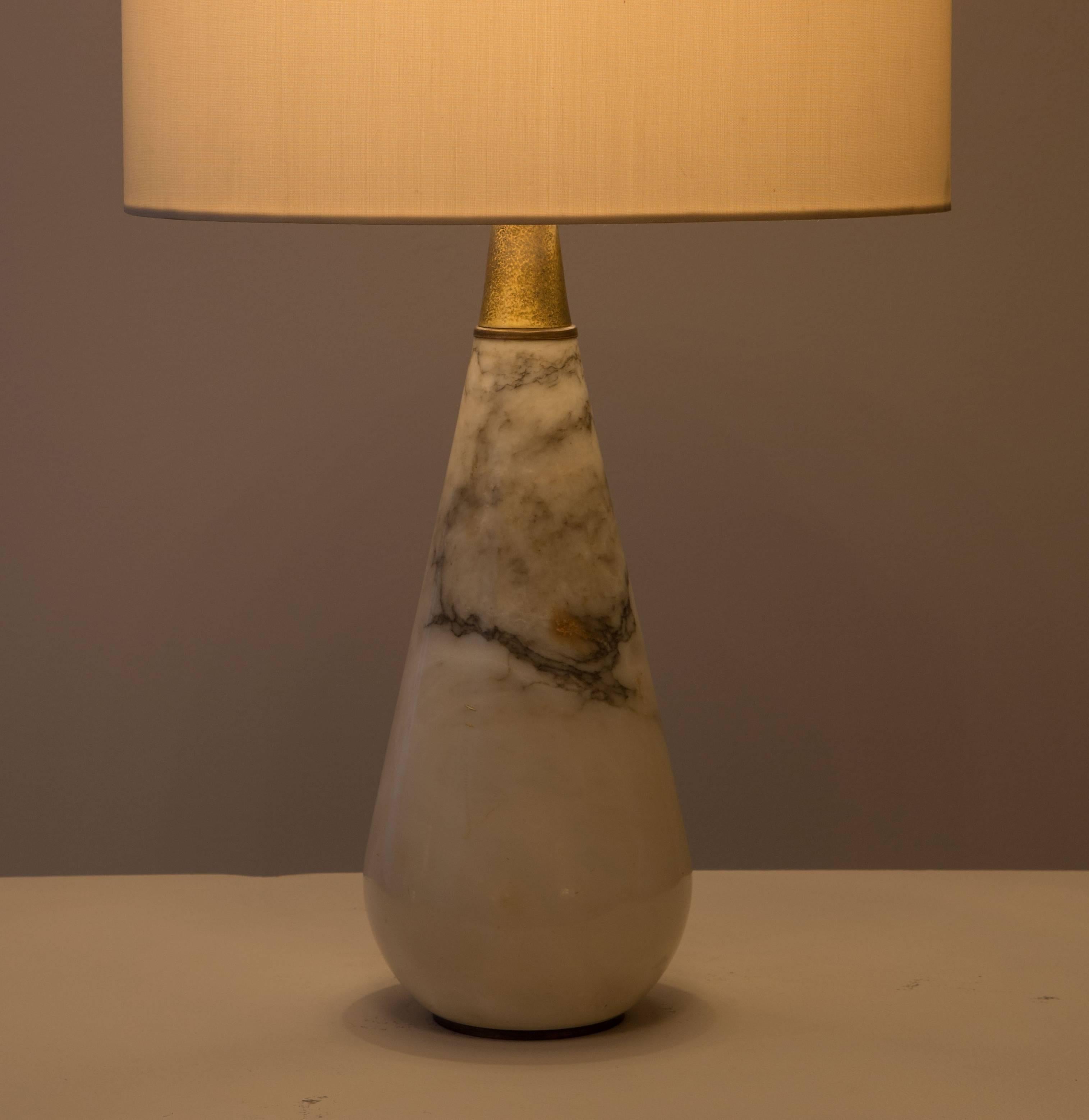 Mid-Century Modern Pair of Italian Carrara Marble Table Lamps