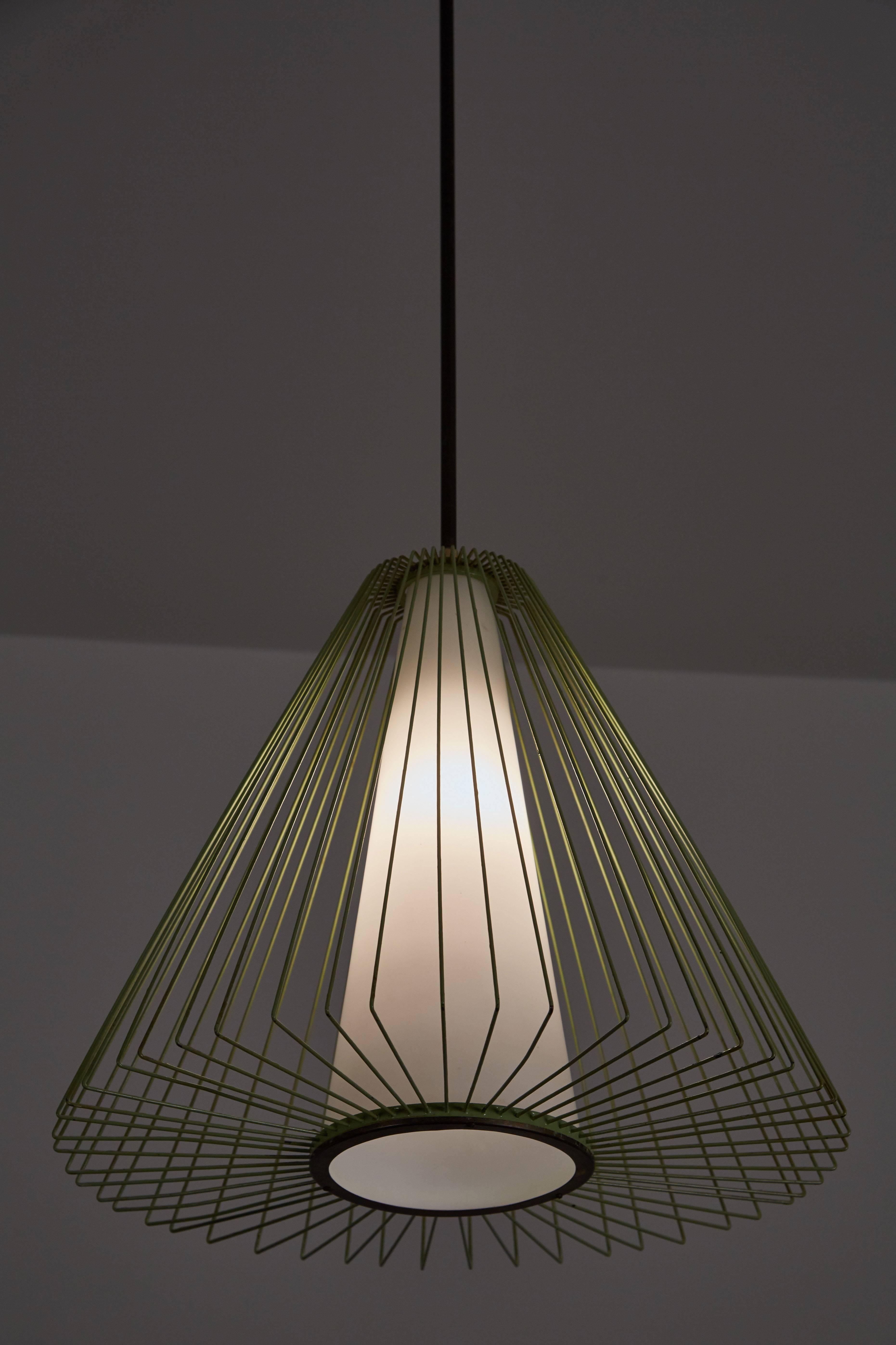 Mid-Century Modern Wire and Glass Pendant in the style of Arredoluce