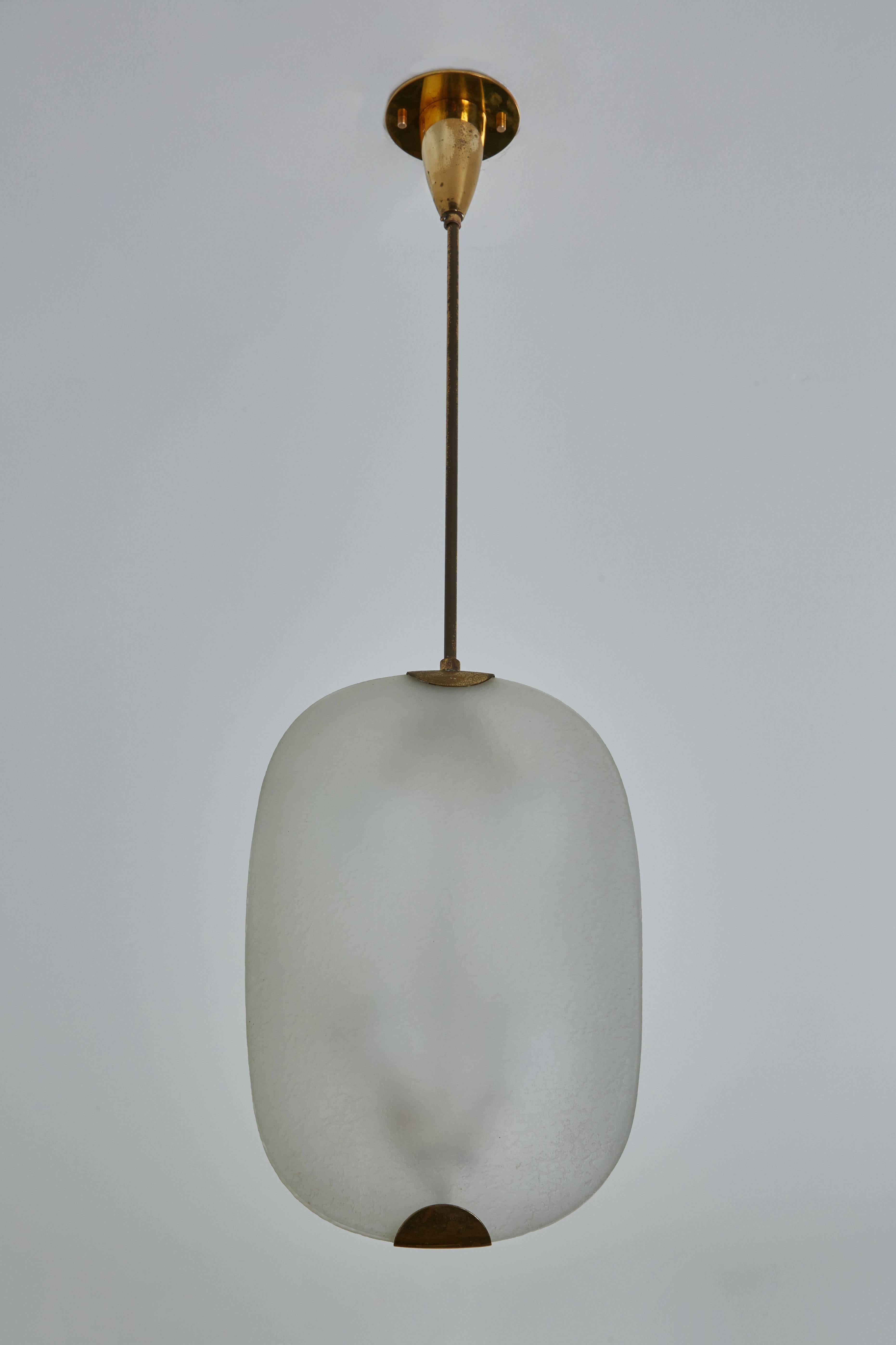 Brass Pair of Glass Pendants by Fontana Arte