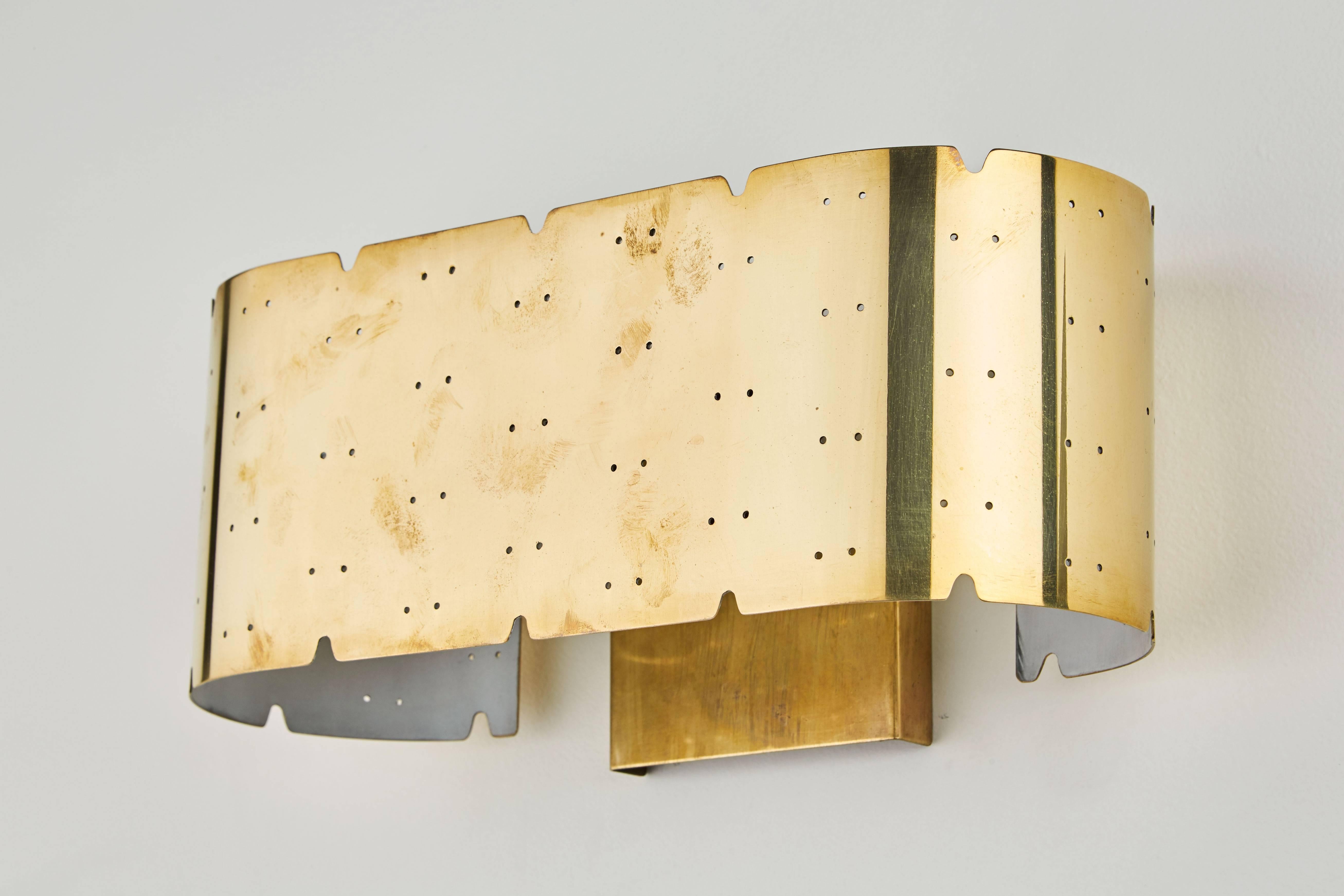 Finnish Pair of Brass Sconces by Paavo Tynell
