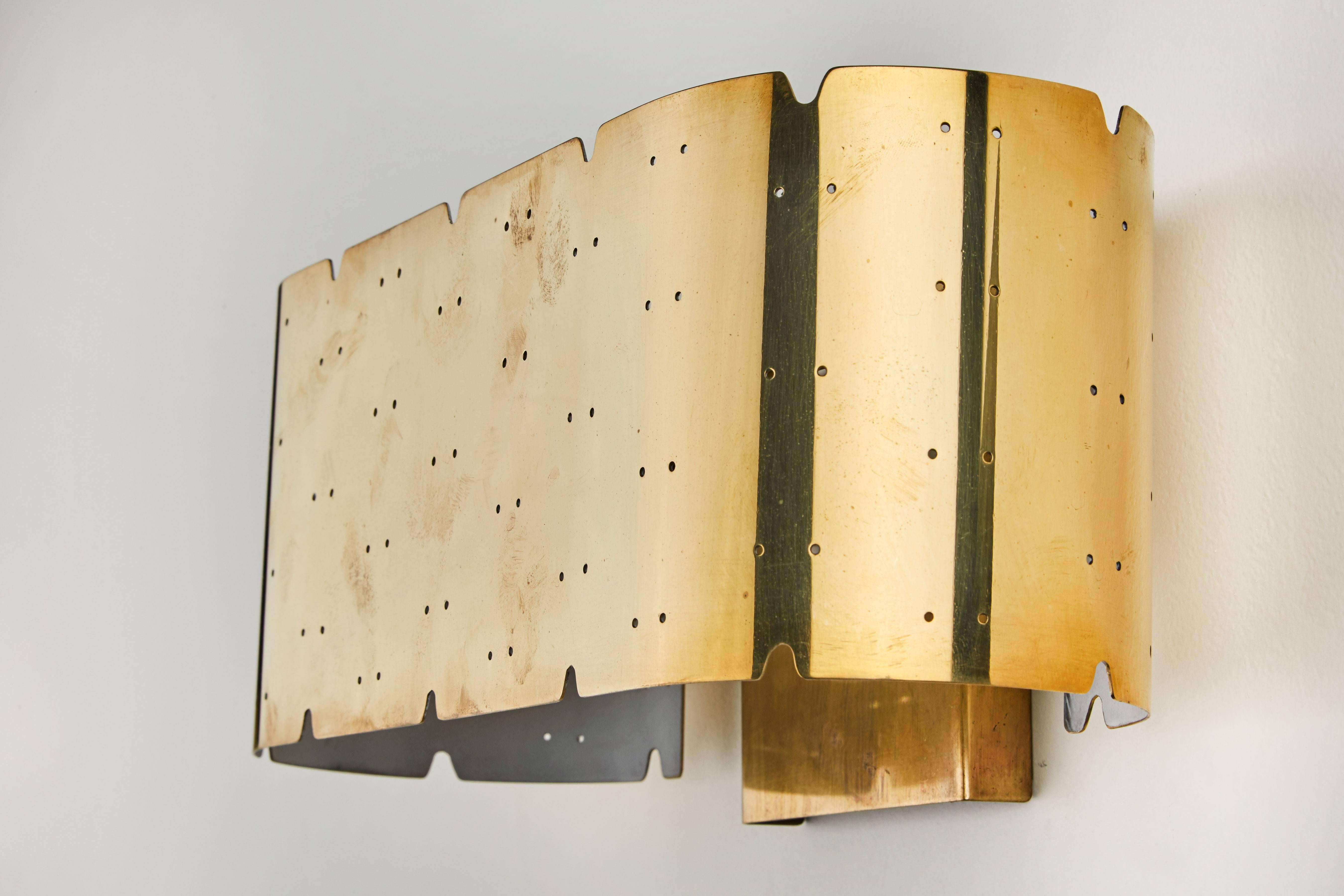 Mid-20th Century Pair of Brass Sconces by Paavo Tynell