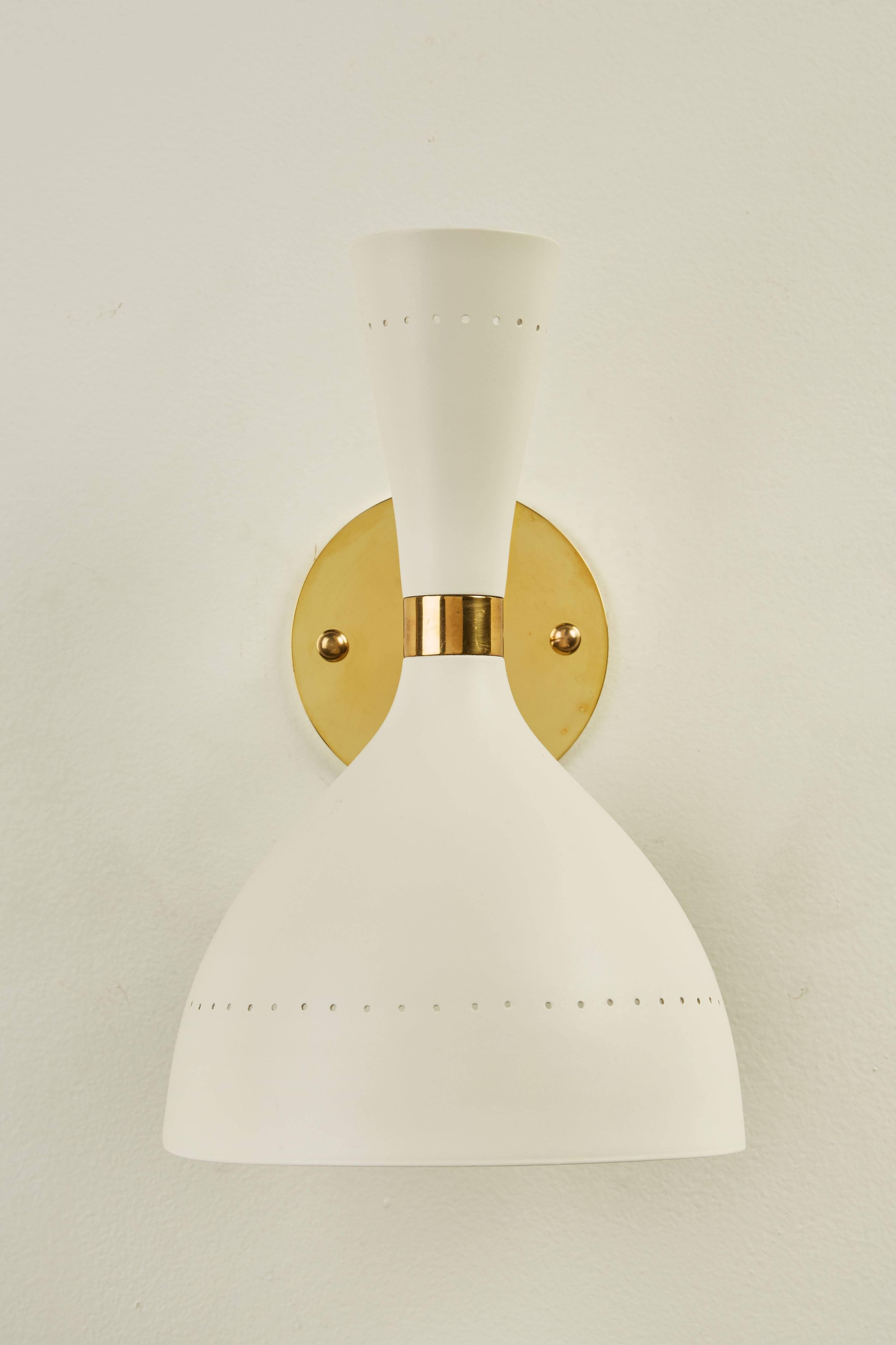 Enameled Pair of Brass and Metal Sconces by Stilnovo