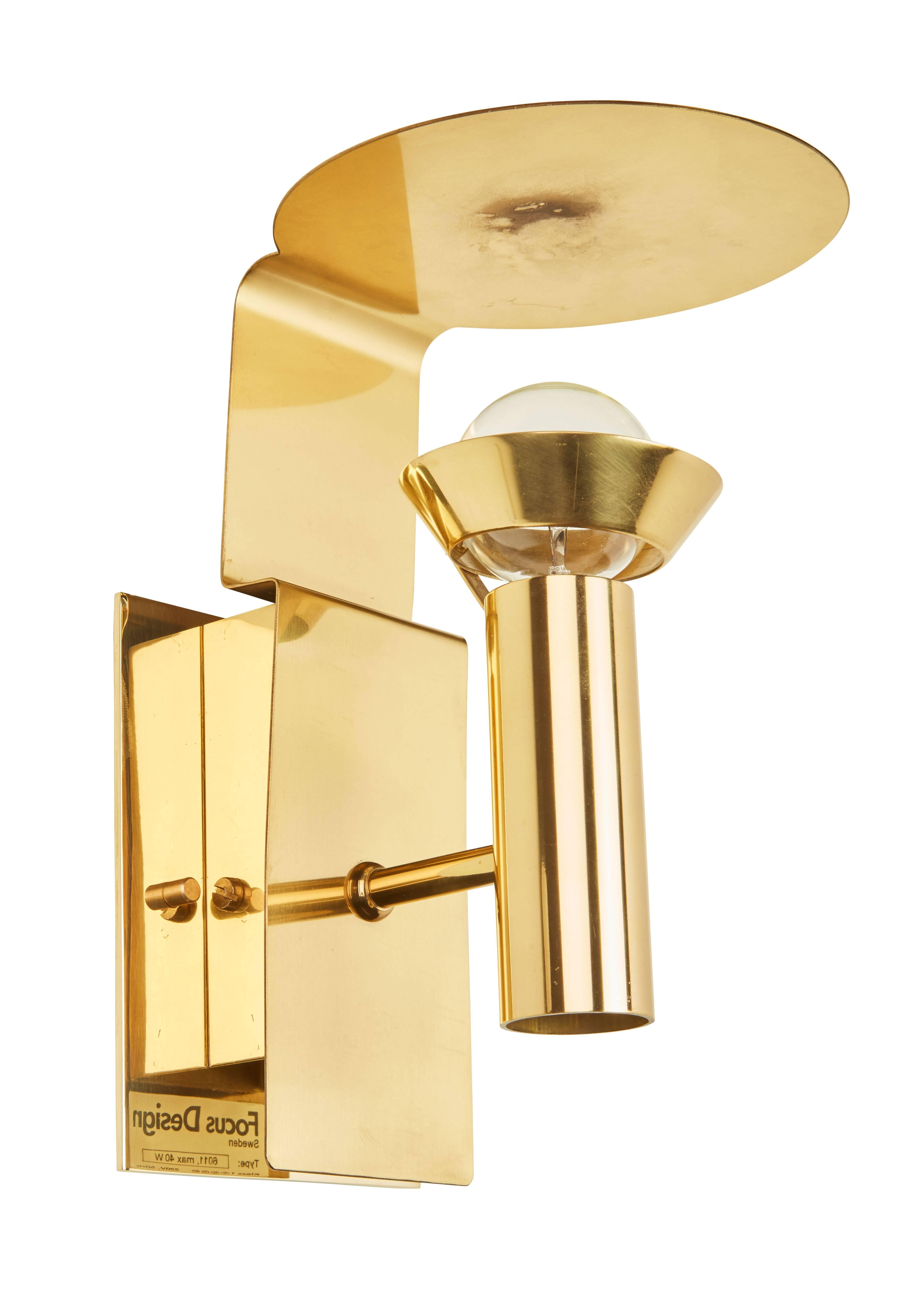 Two Brass Swedish Sconces by Focus Design In Excellent Condition In Los Angeles, CA