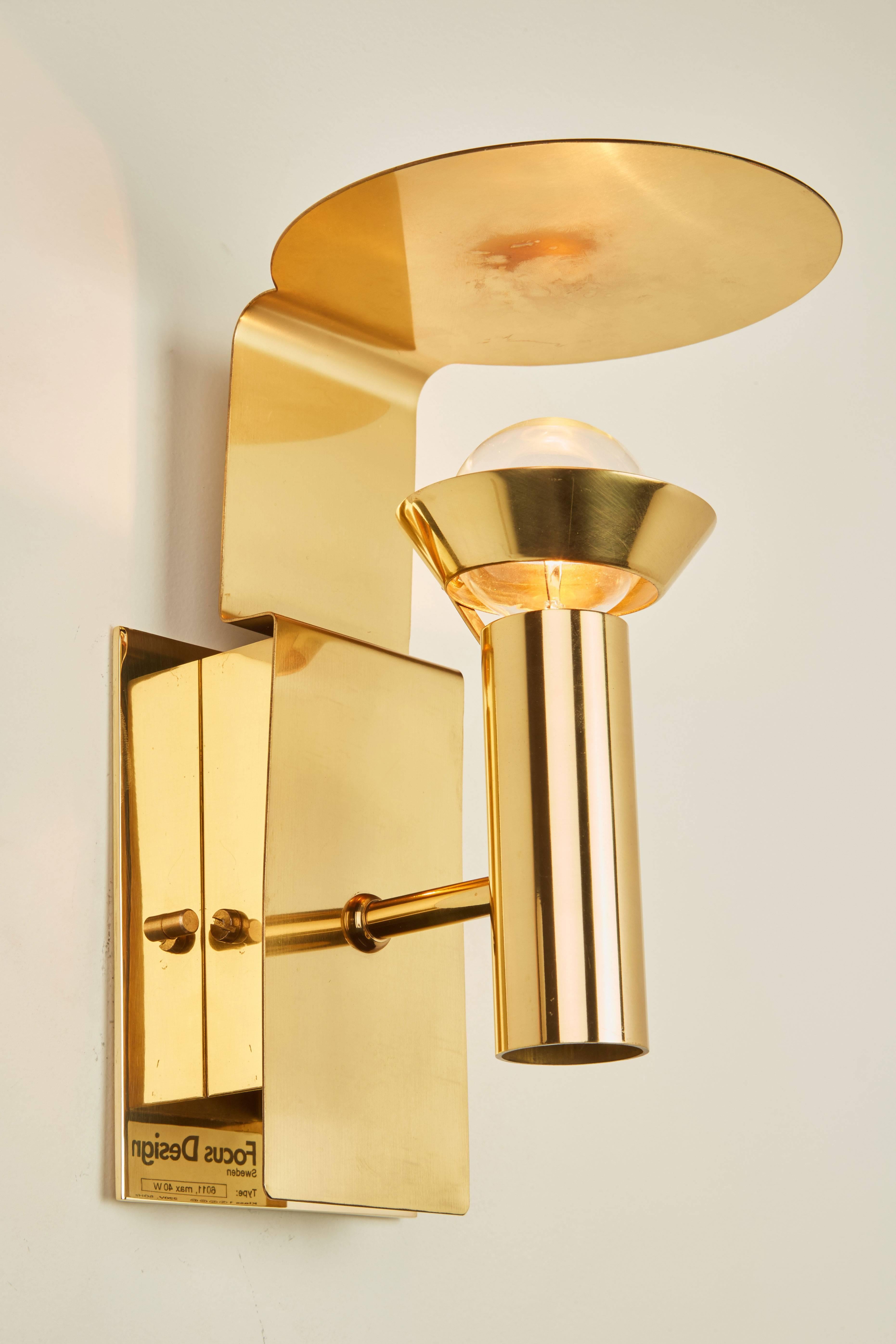Two Brass Swedish Sconces by Focus Design 1