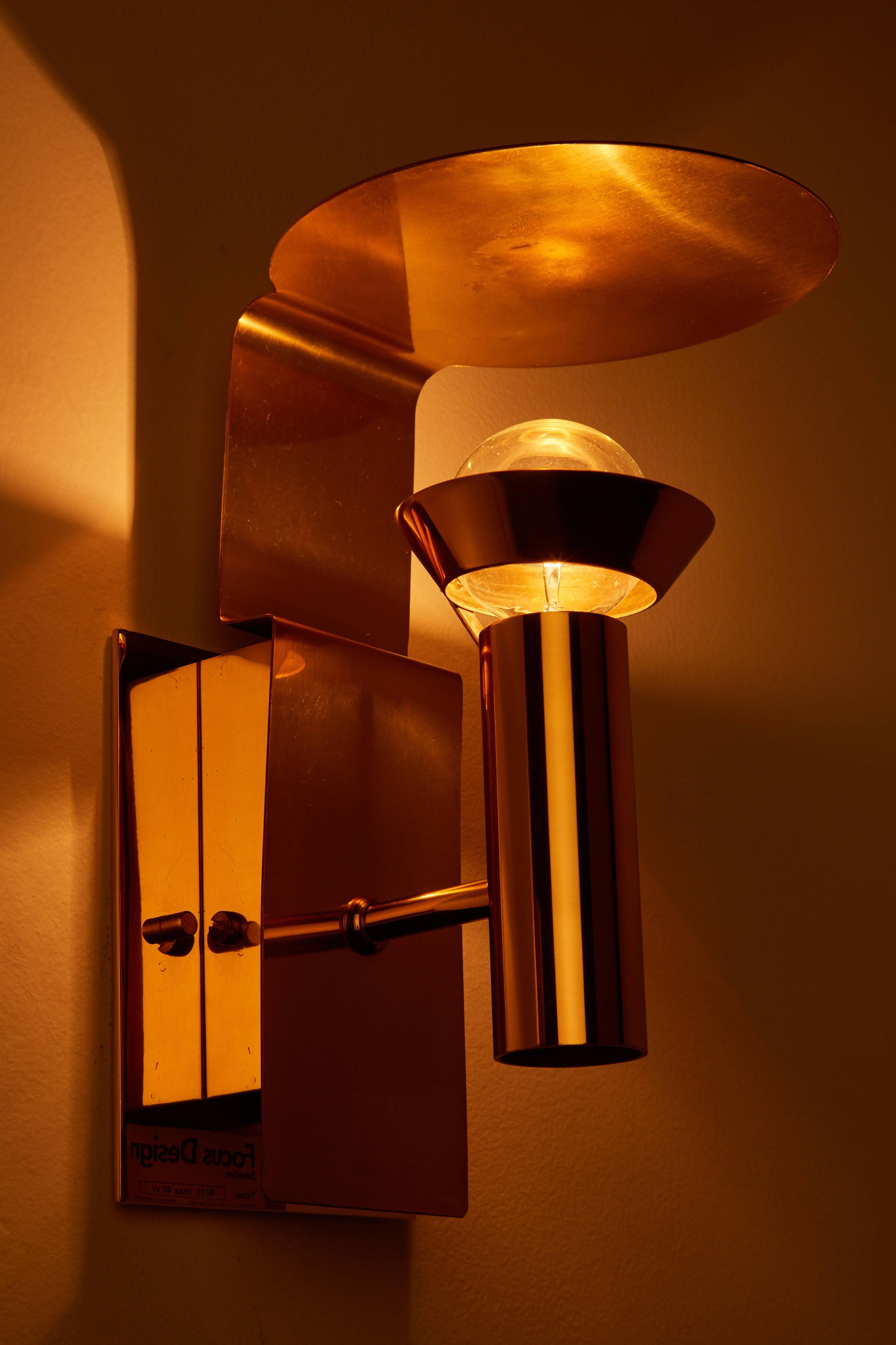 Mid-Century Modern Two Brass Swedish Sconces by Focus Design