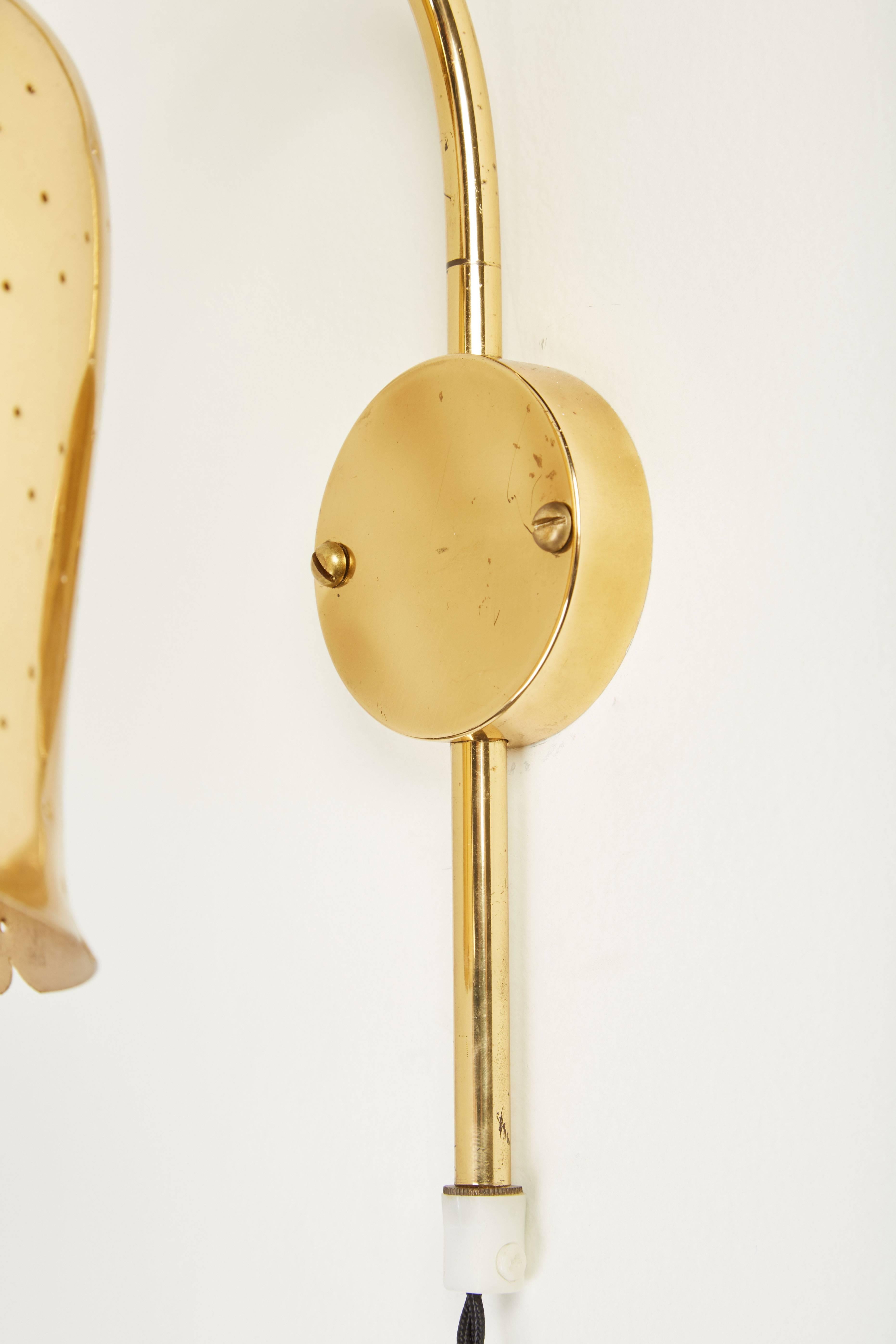 Mid-20th Century Pair of Perforated Brass Wall Lights by Boréns Borås