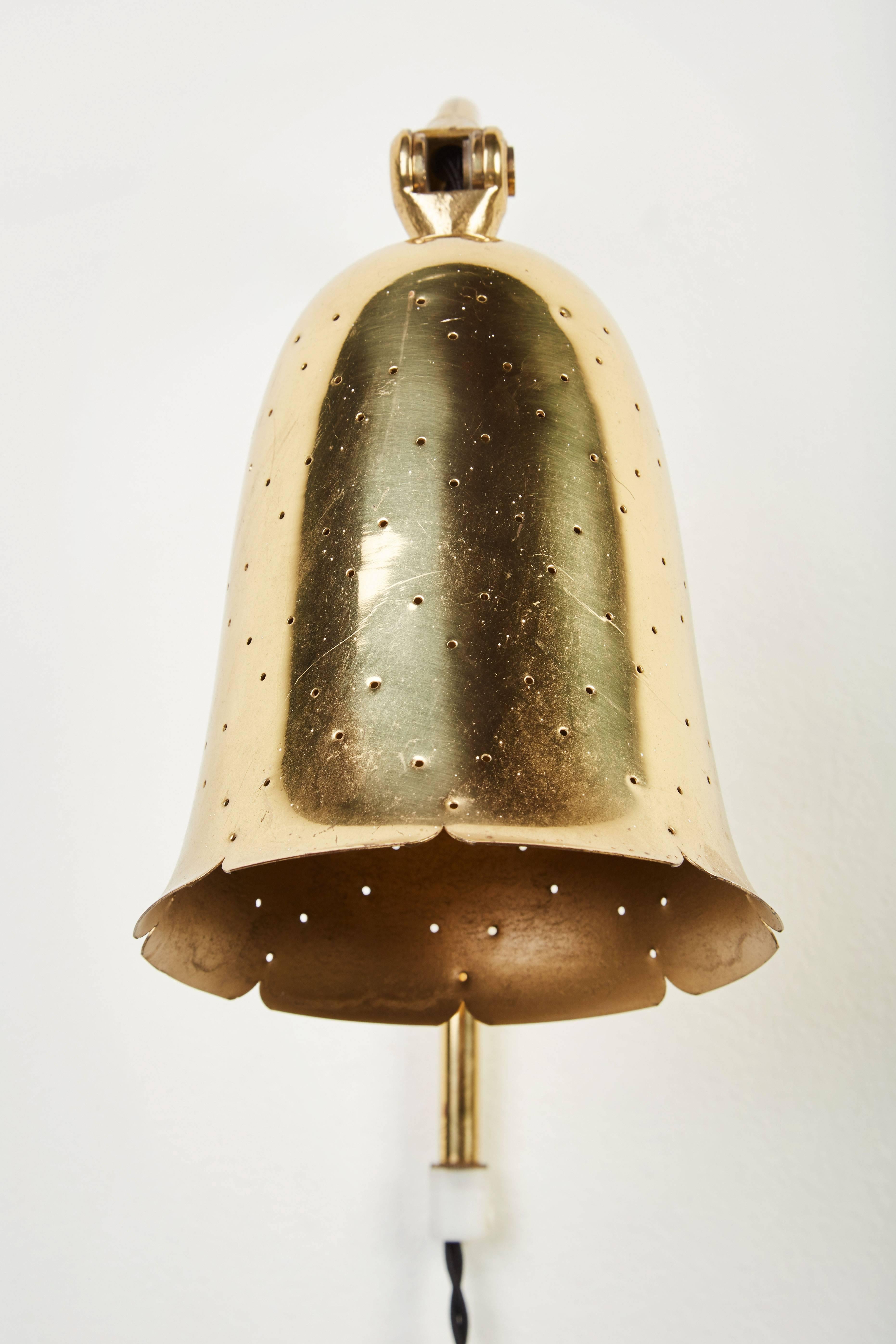 Pair of Perforated Brass Wall Lights by Boréns Borås 3