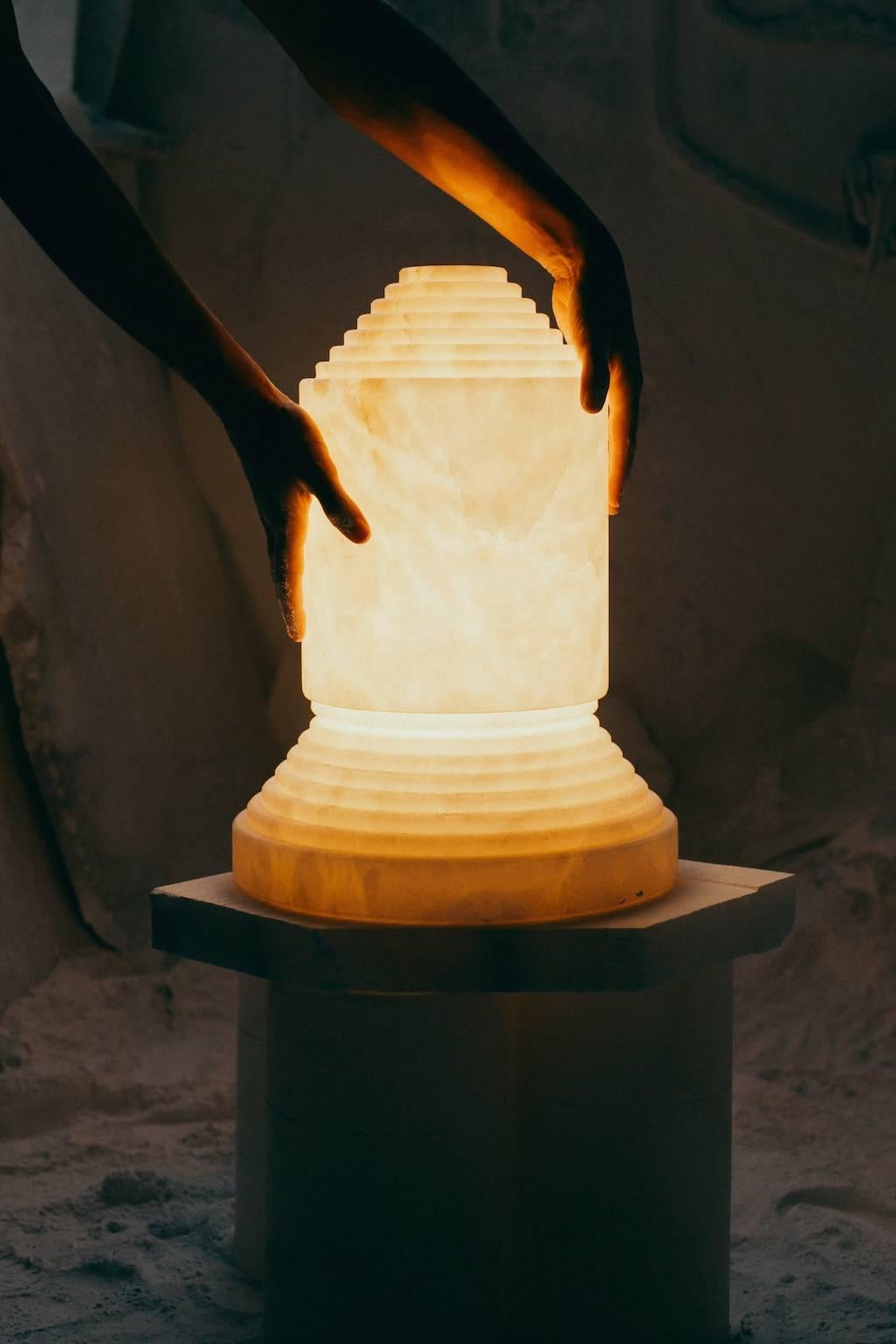 Mid-Century Modern Hand-Carved Alabaster Babel Table Lamp by Àngel Jové for Santa & Cole