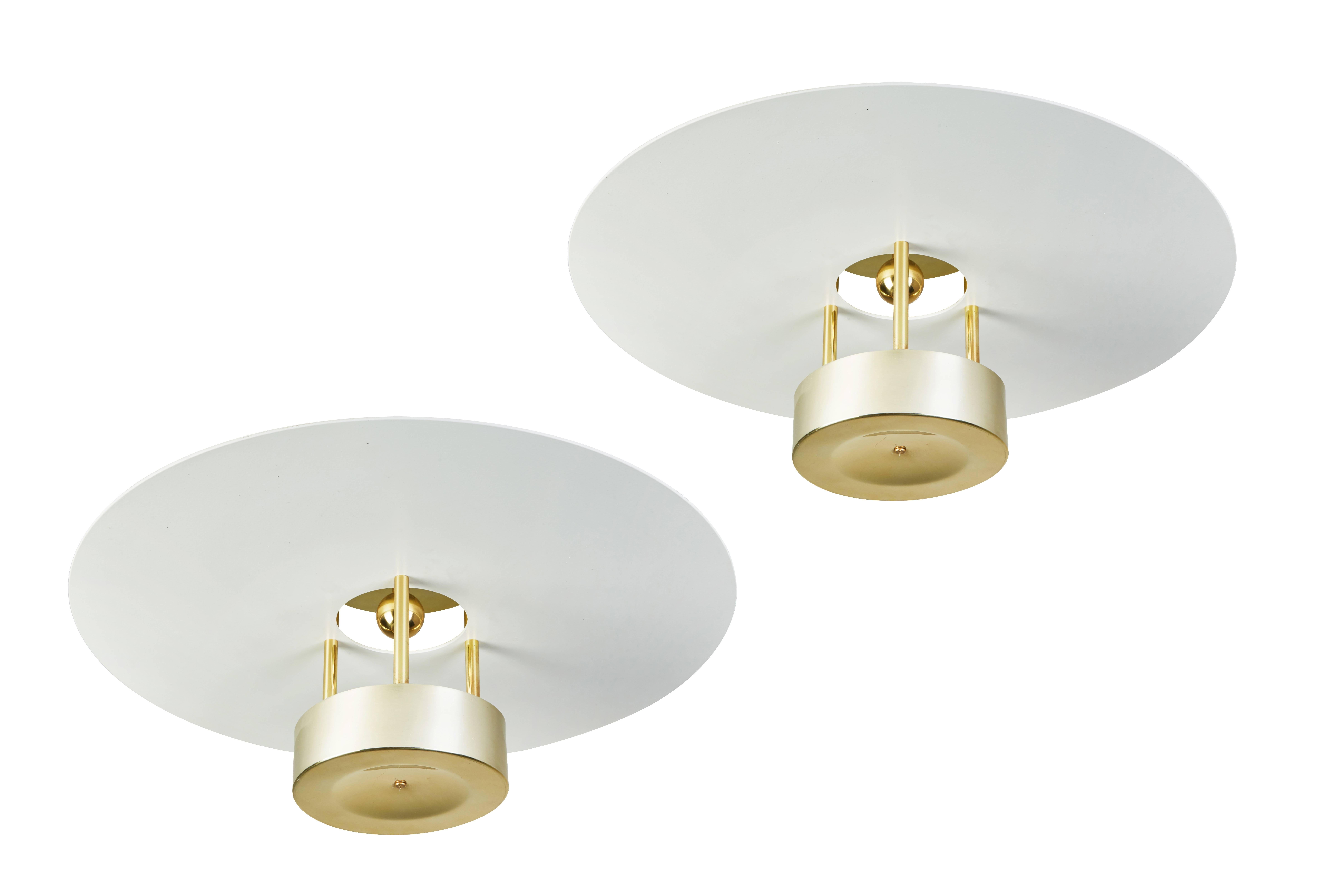 Pair of flush mount ceiling lights by Hans-Agne Jakobsson. Retains original label. Wired for US junction boxes.