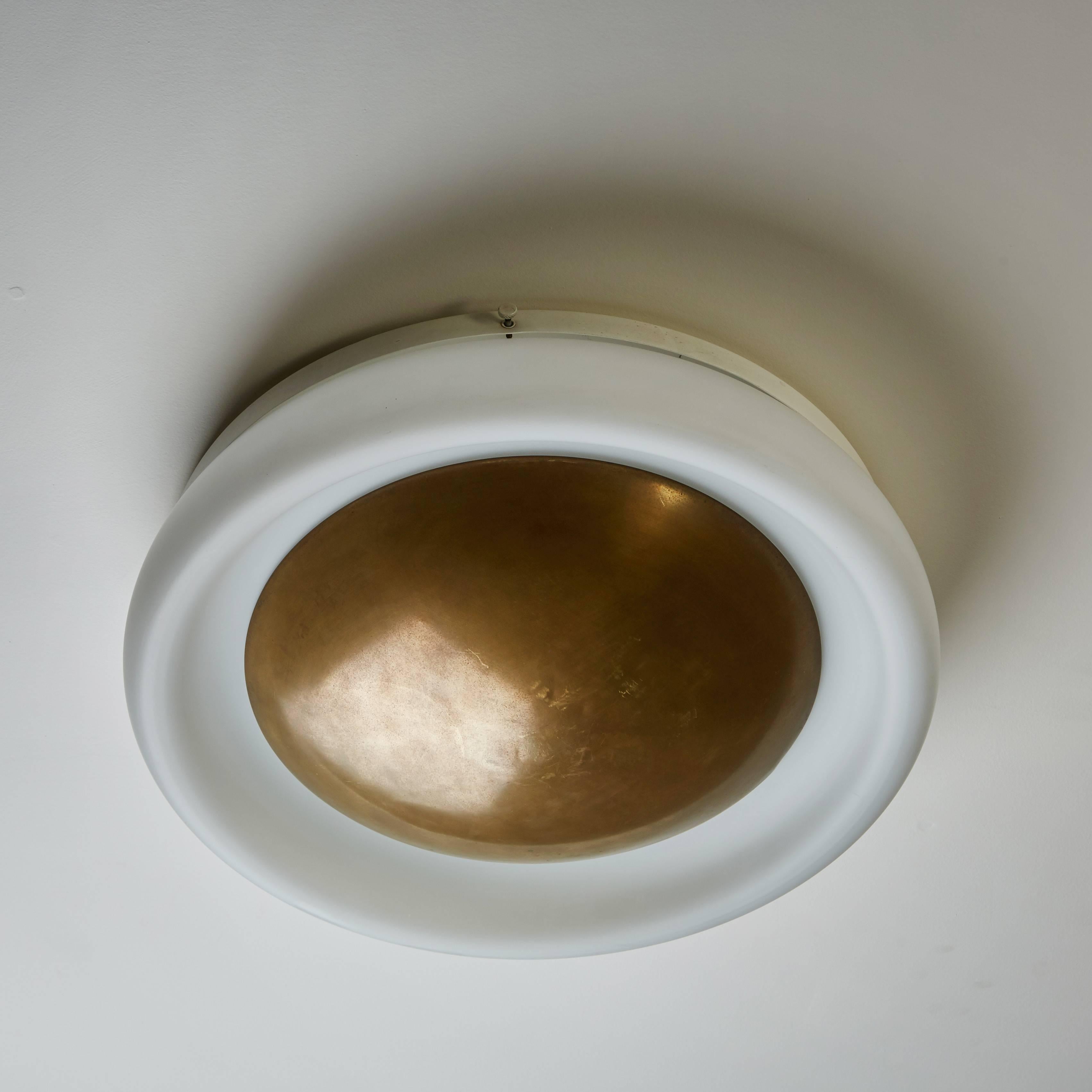 Brass and Opaline Glass Flush Mount Ceiling Light 1