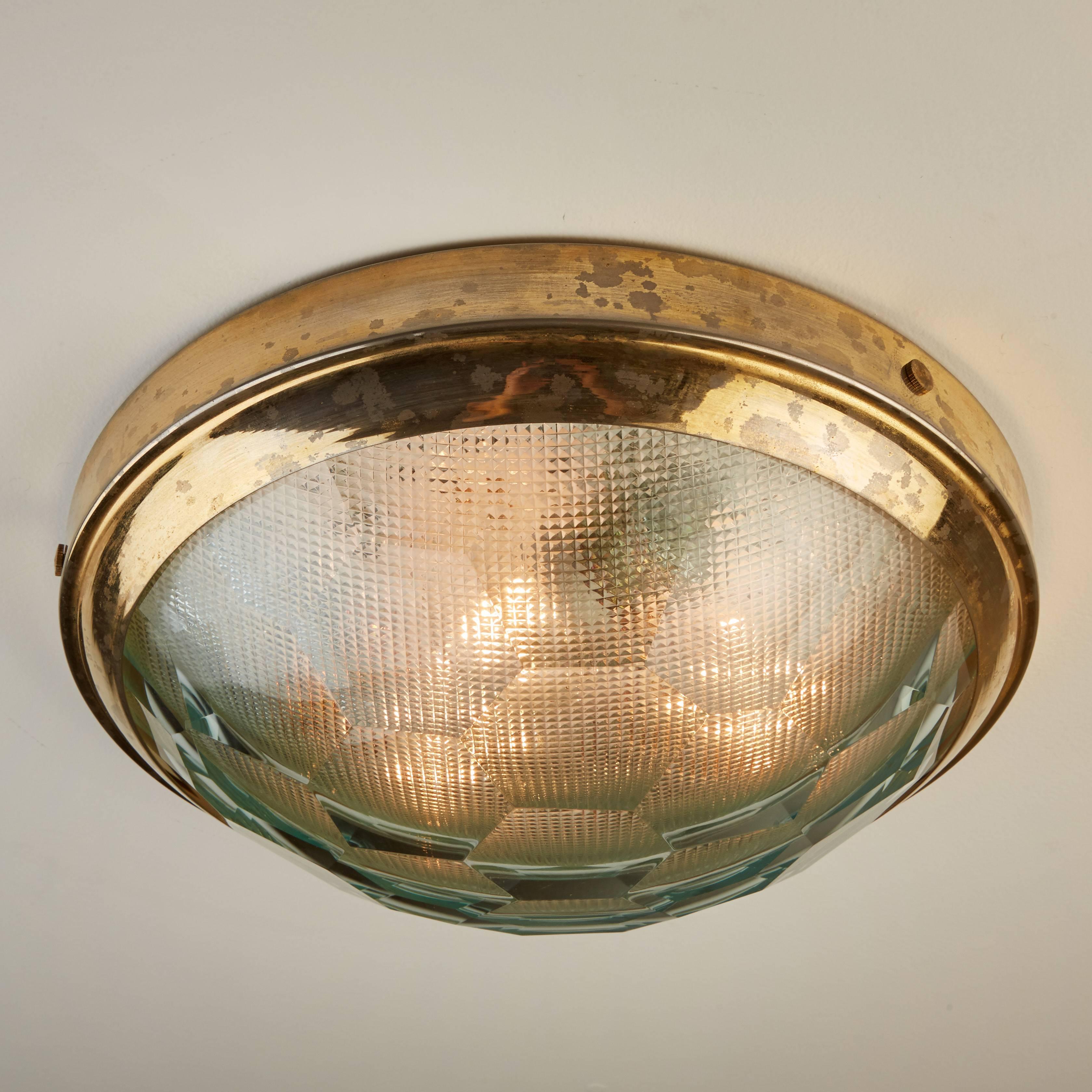 Single Medium brass and multifaceted glass Italian ceiling light by Pia Guidetti Crippa by Lumi. Ceiling light designed in Italy, circa 1960s. Wired for US junction boxes. Light takes one E27 100W maximum bulb. QTY: 1 available.