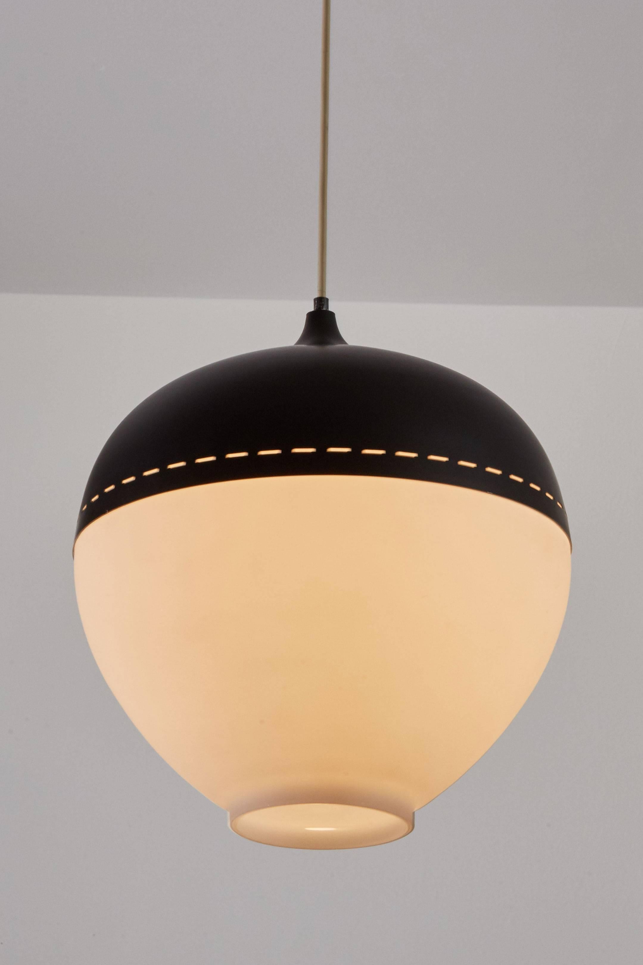 Mid-Century Modern Satin Glass and Perforated Metal Pendant by Stilnovo