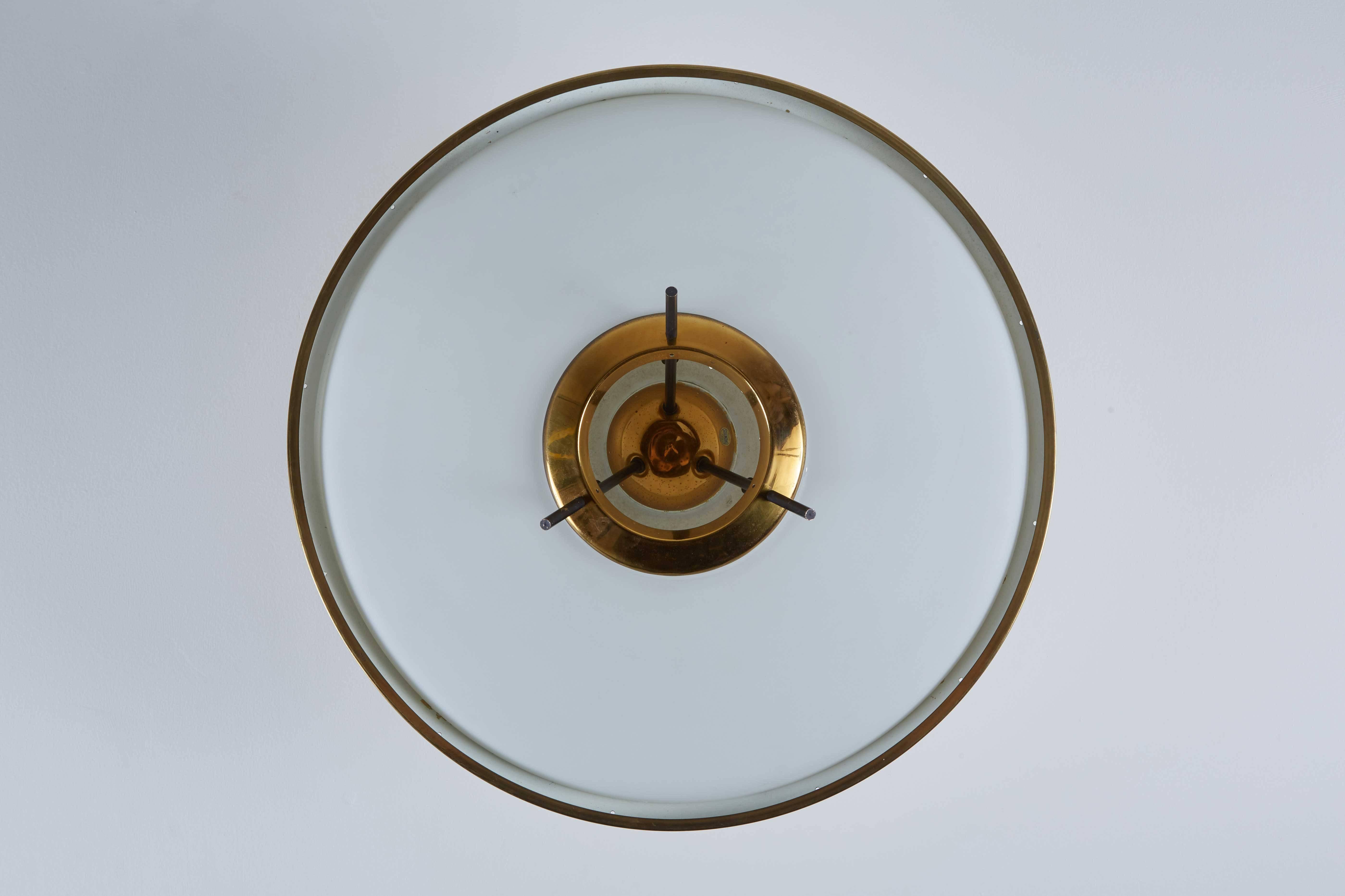 Original Stilnovo Brass and Satin Glass Flush Mount Ceiling Light 1