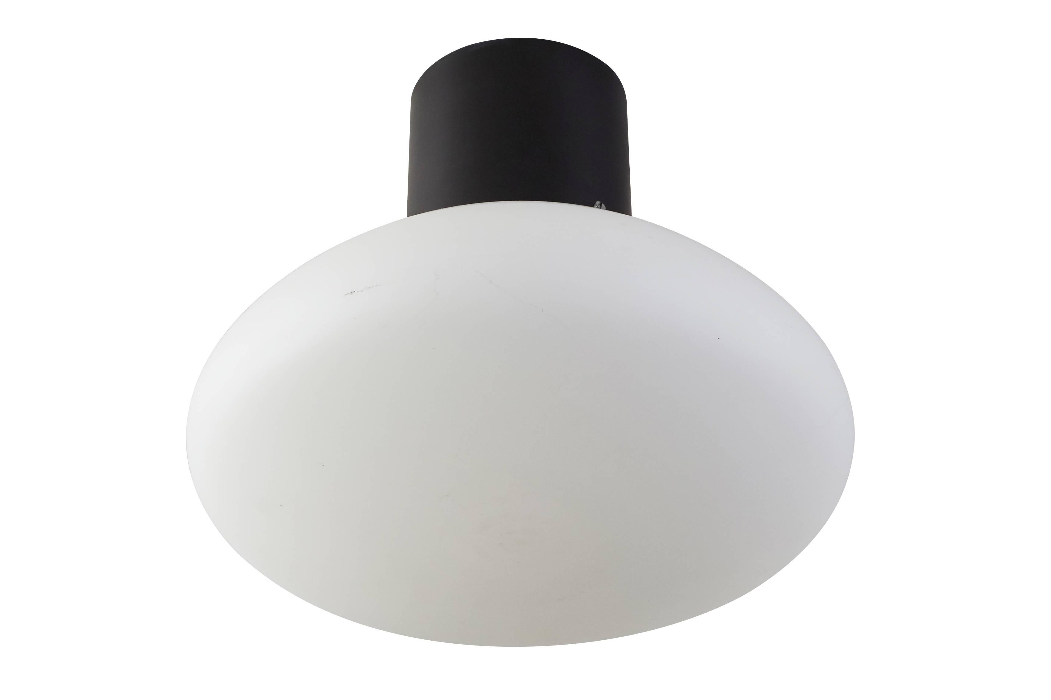 Seven Italian Satin Glass Flush Mount Ceiling Lights In Excellent Condition In Los Angeles, CA