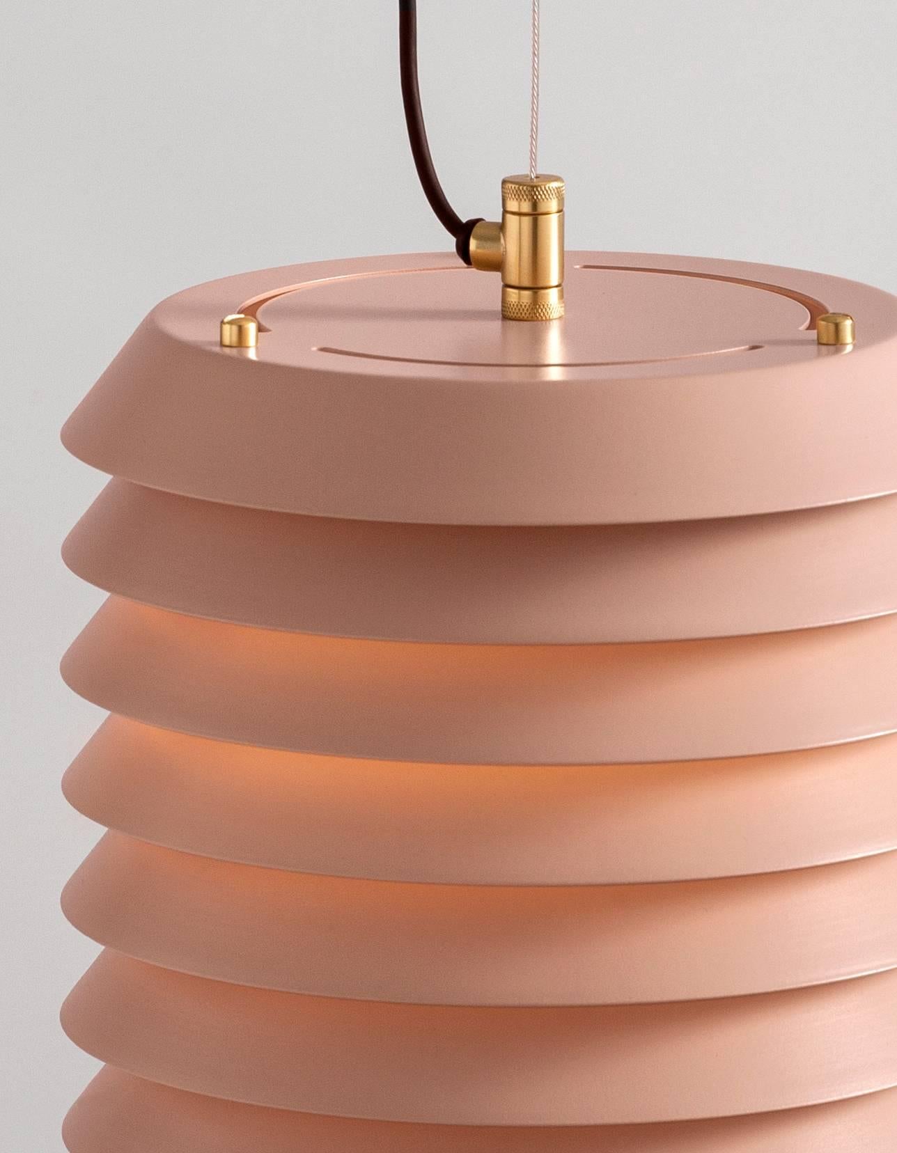 Maija 30 pendant by Ilmari Tapiovaara for Santa & Cole originally designed in Spain, 1955. Diffuser in white translucent glass. Nude/rose re-edtion. Wired for US junction boxes. circular canopy included. Suitable for dimming systems 1-10V.