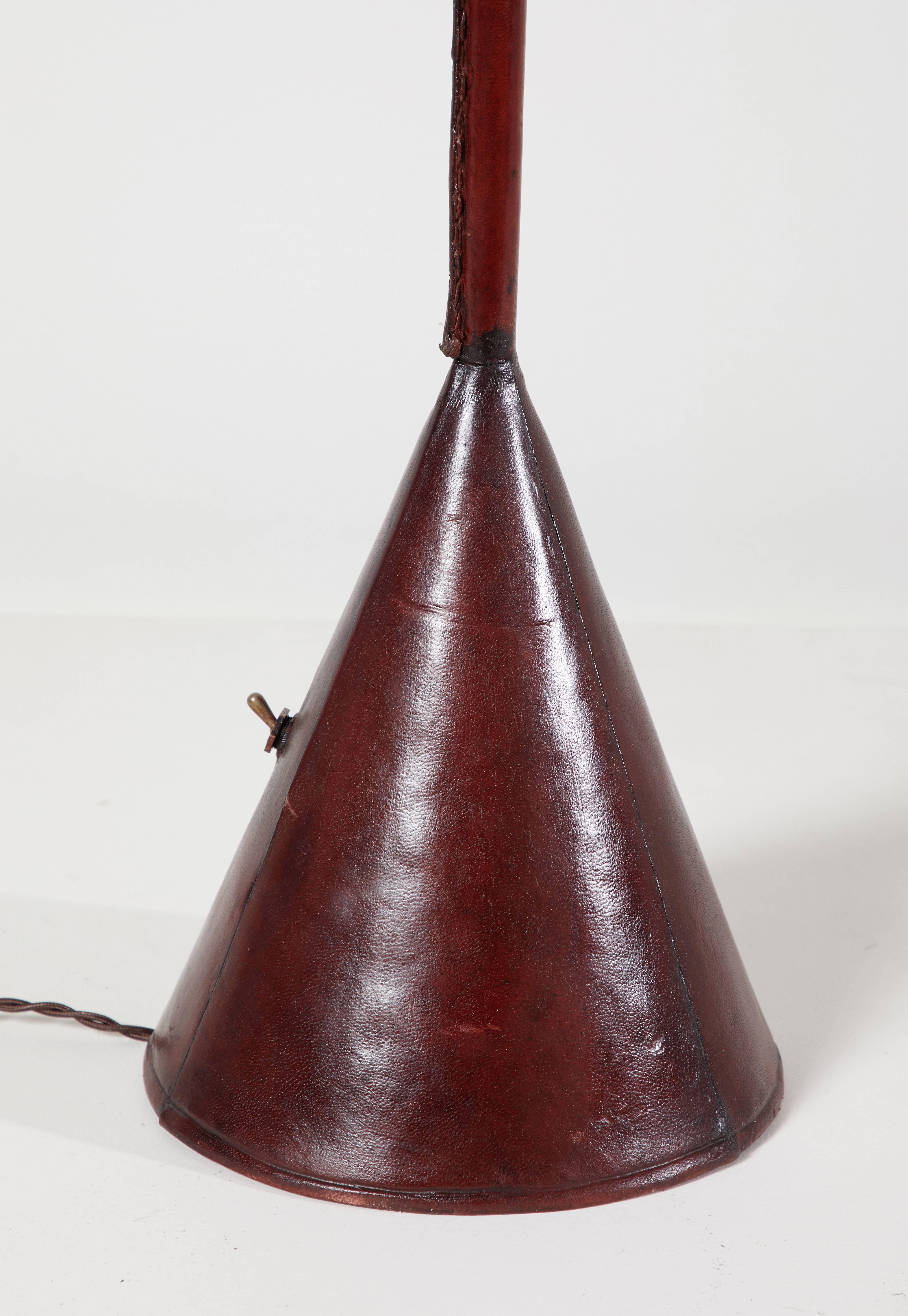 Mid-20th Century Spanish Leather Wrapped Floor Lamp in the Style of Jacques Adnet