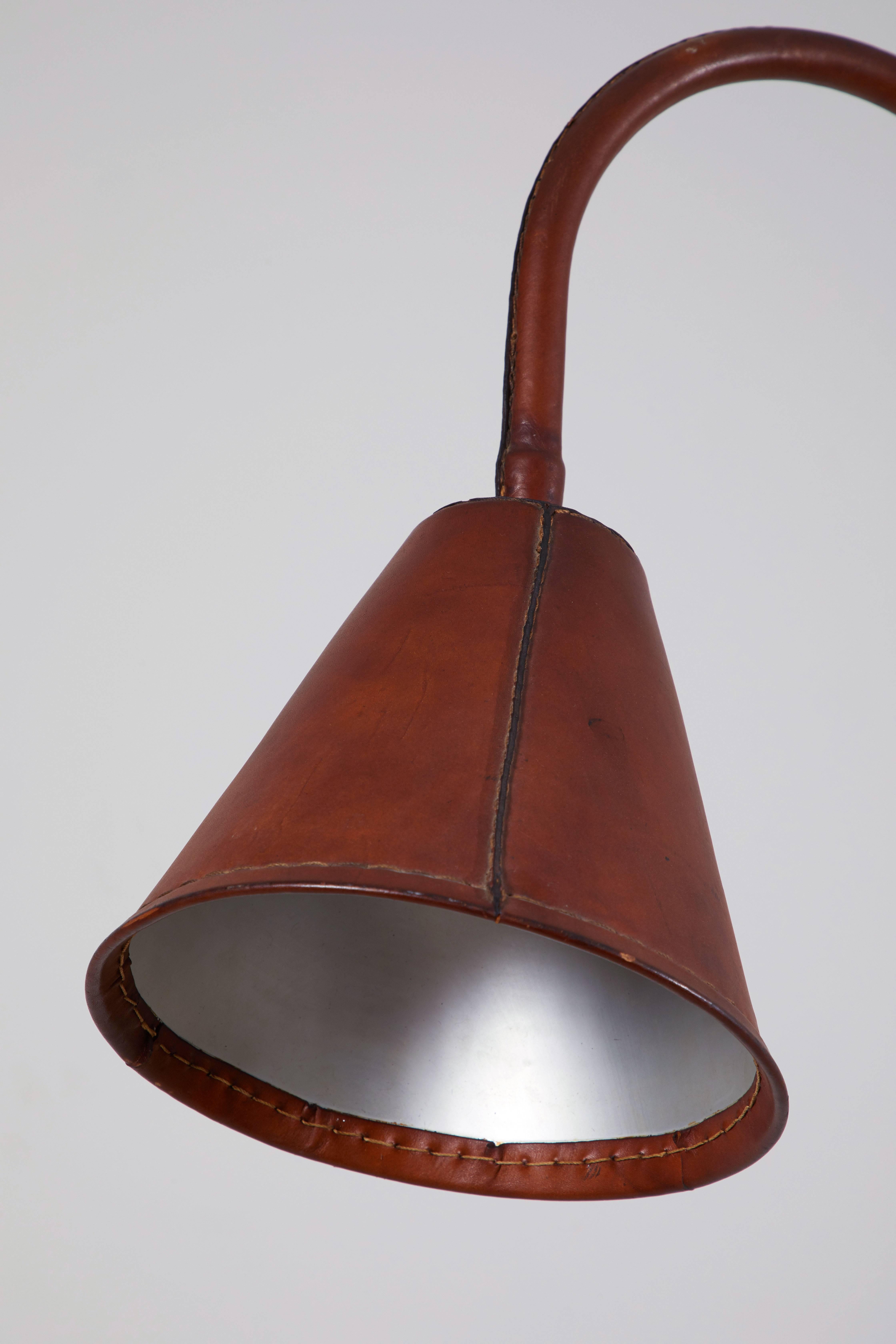 Spanish Leather Wrapped Floor Lamp in the style of Jacques Adnet In Good Condition In Los Angeles, CA